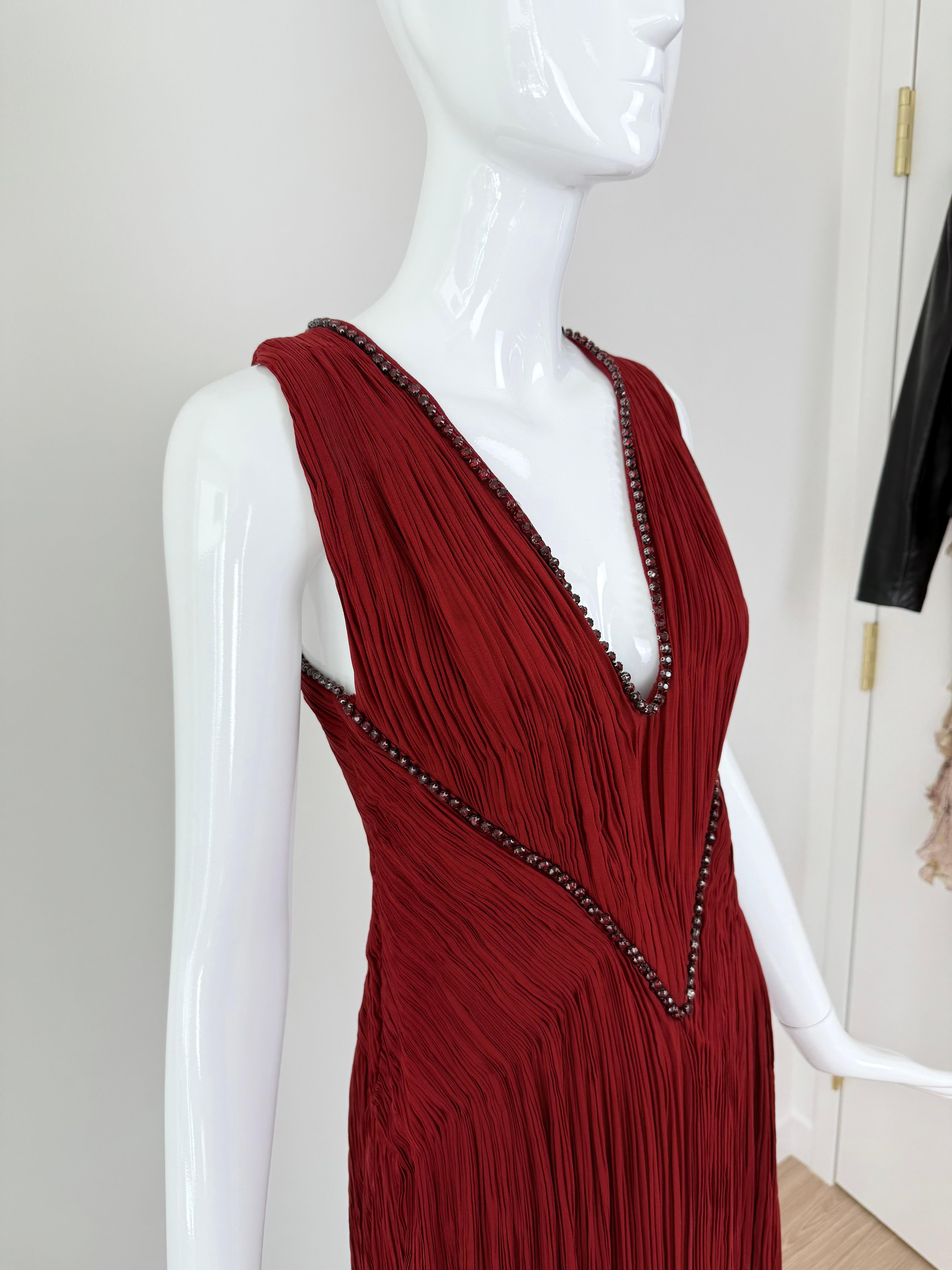 ROBERTO CAVALLI Crimson griechisches verziertes Maxikleid aus Seide im alten Hollywood-Stil im Angebot 4
