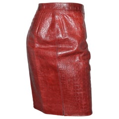 Vintage Roberto Cavalli Croc-Design Leather Skirt