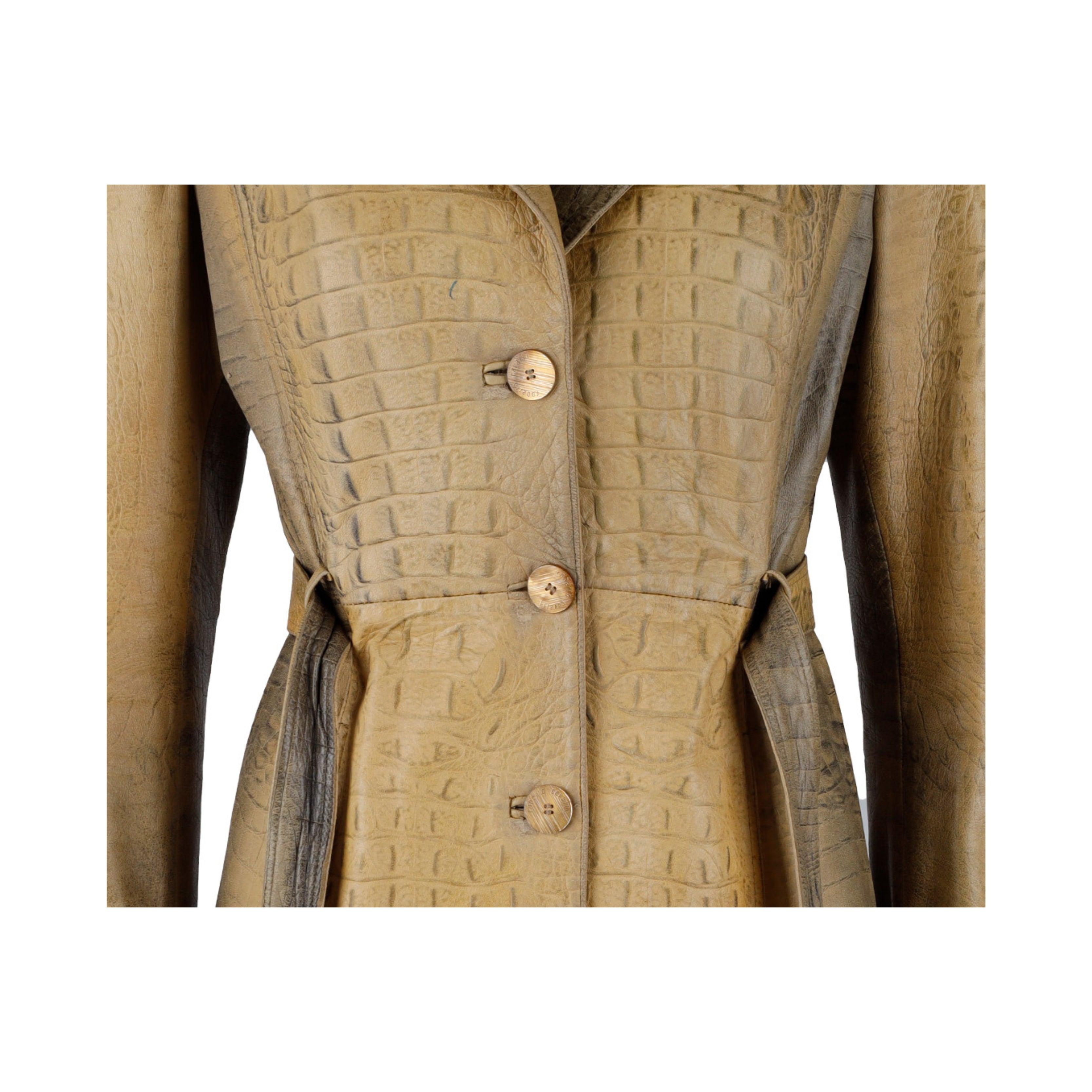 Roberto Cavalli Croc Embossed Leather Trench Coat - '00s In Good Condition For Sale In Milano, IT
