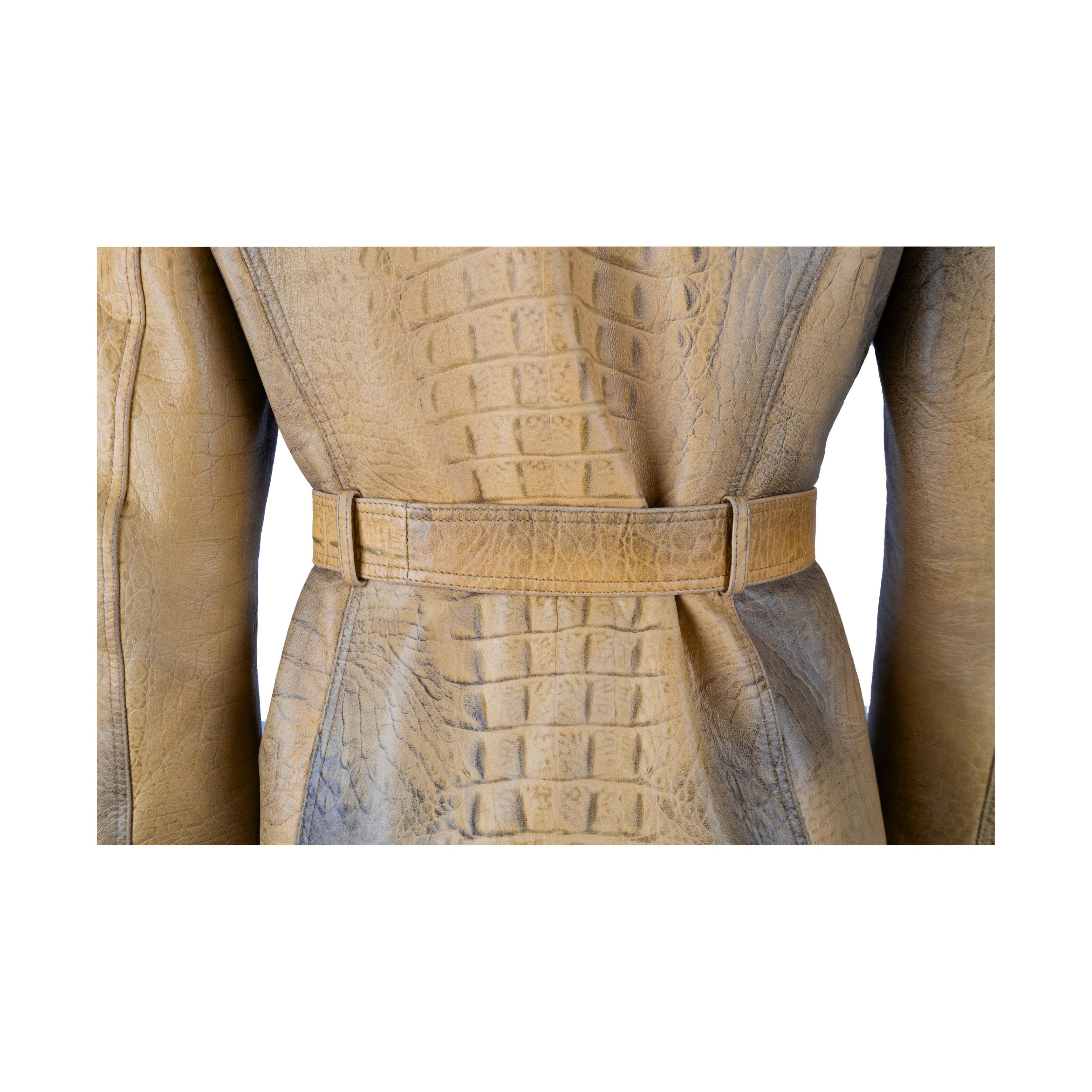 Roberto Cavalli Croc Embossed Leather Trench Coat For Sale 3