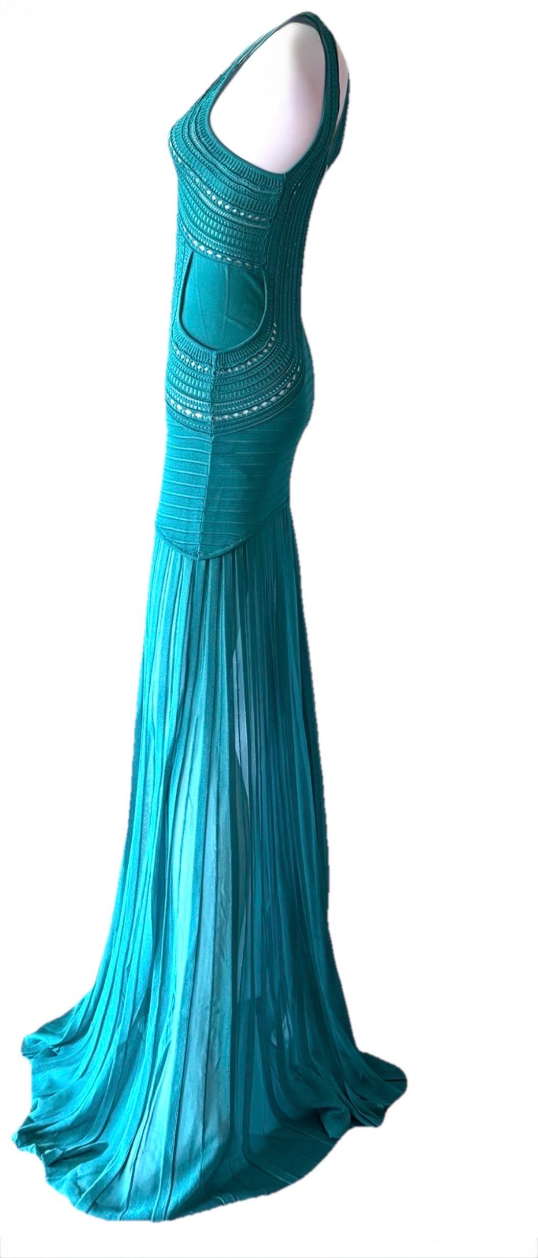 Blu Roberto Cavalli: maxi abito in maglia all'uncinetto in Jewell-Tone Teal in vendita