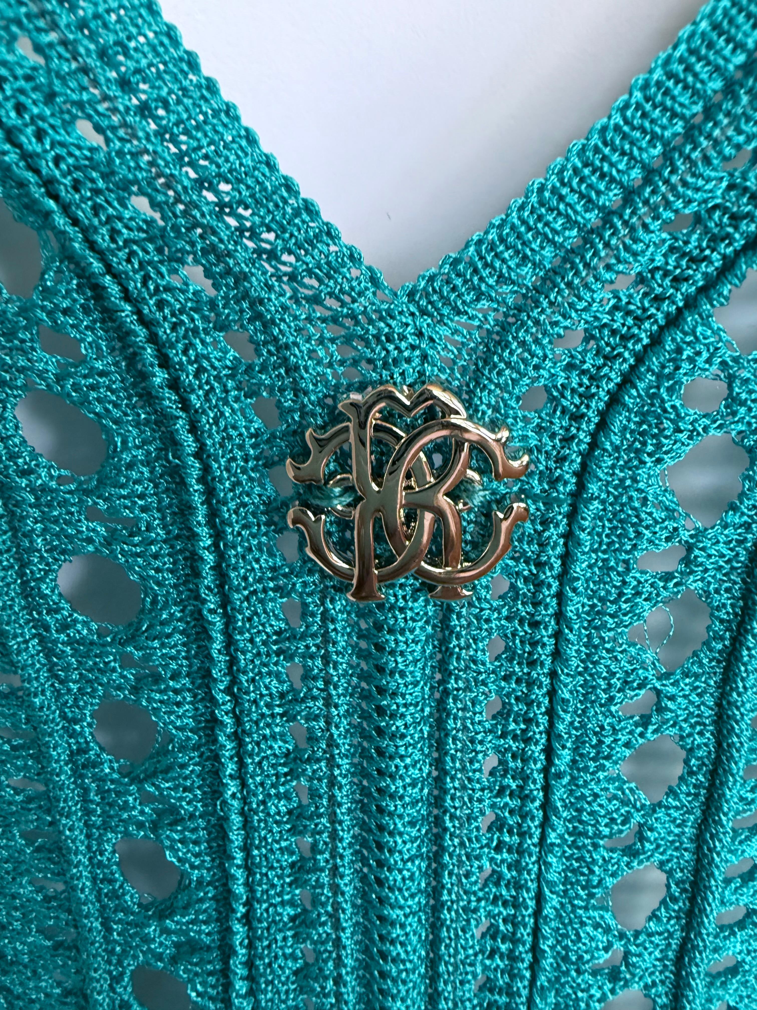 Roberto Cavalli: maxi abito in maglia all'uncinetto in Jewell-Tone Teal in vendita 2
