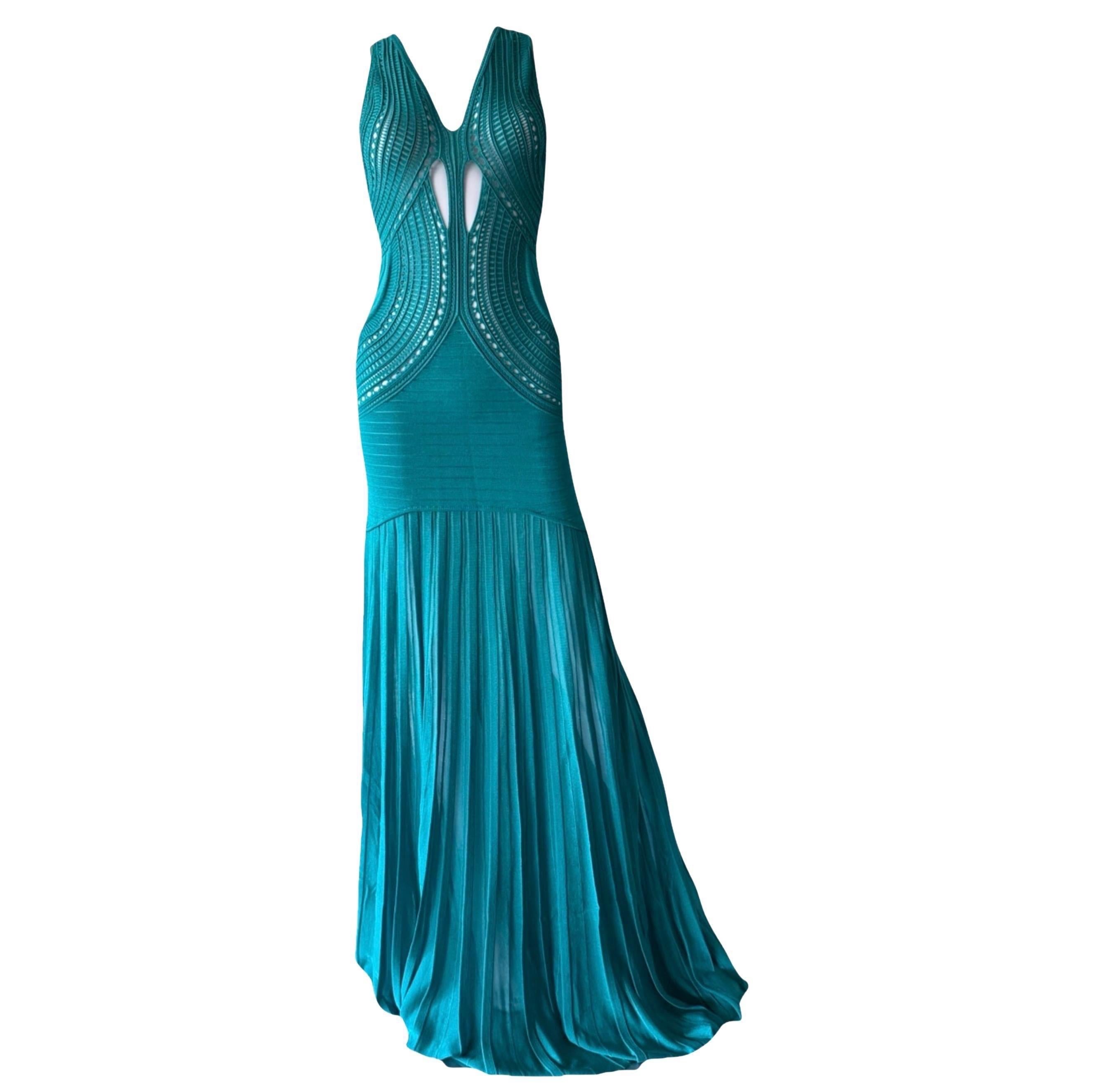 Roberto Cavalli: maxi abito in maglia all'uncinetto in Jewell-Tone Teal