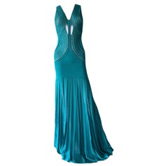 ROBERTO CAVALLI Maxikleid aus gehäkeltem Strick in juwelenfarbenem Teal