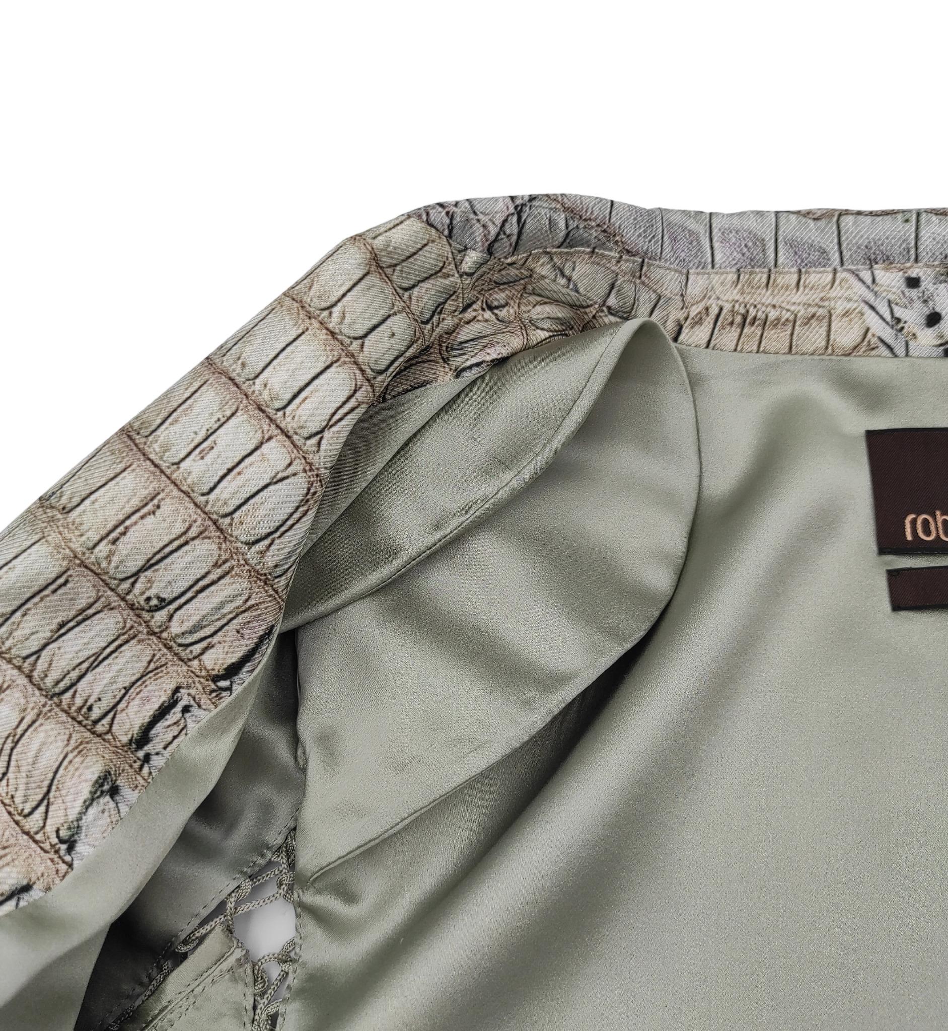 Roberto Cavalli blazer à lacets en soie imprimé crocodile en vente 4
