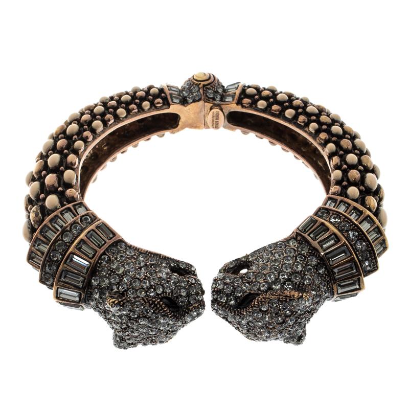 Women's Roberto Cavalli Crystal Embellished Panther Open Cuff Bangle