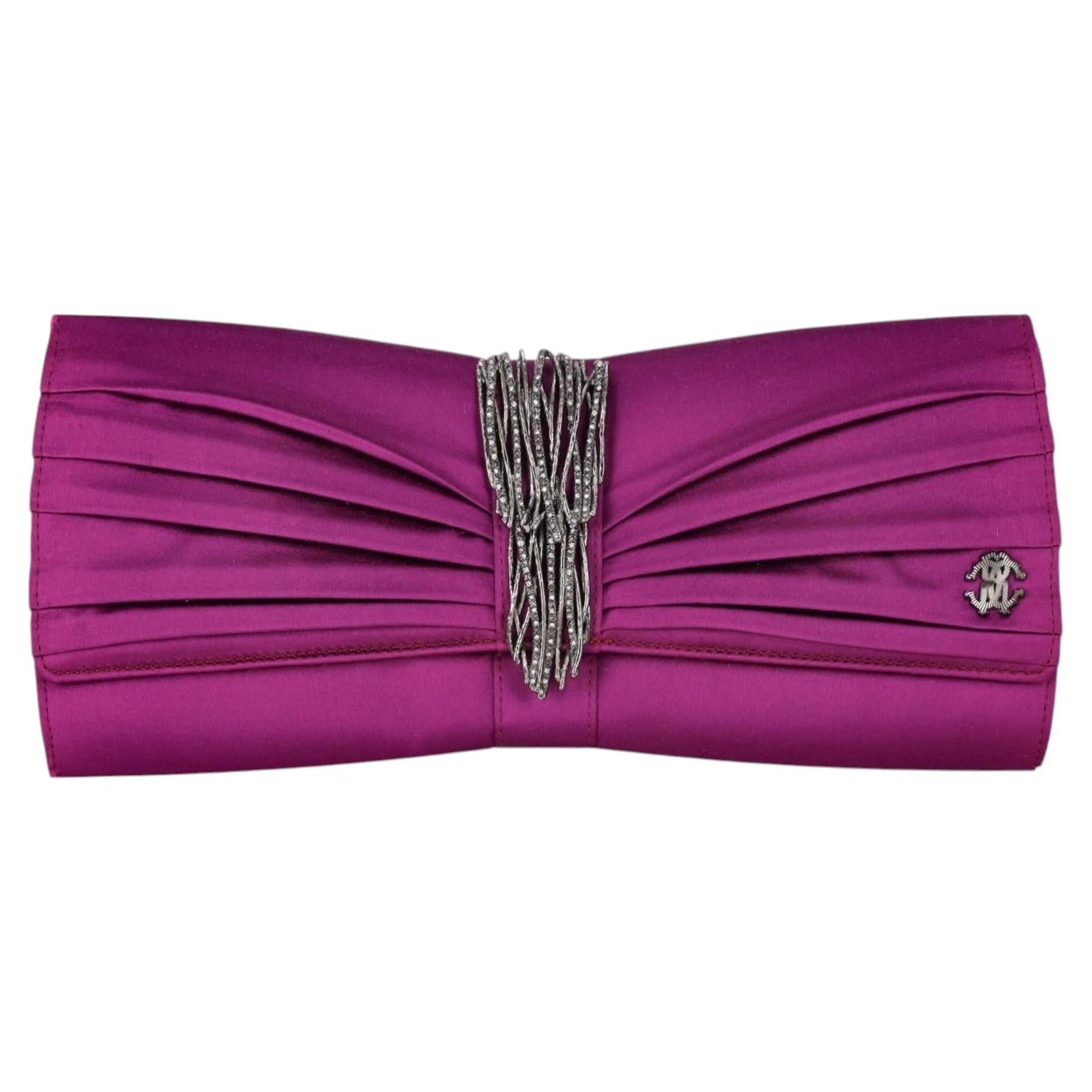 Roberto Cavalli Crystal-Embellished Pleated Satin Clutch Bag