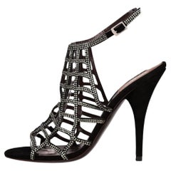 Roberto Cavalli Crystal-Embellished Suede Caged Heels