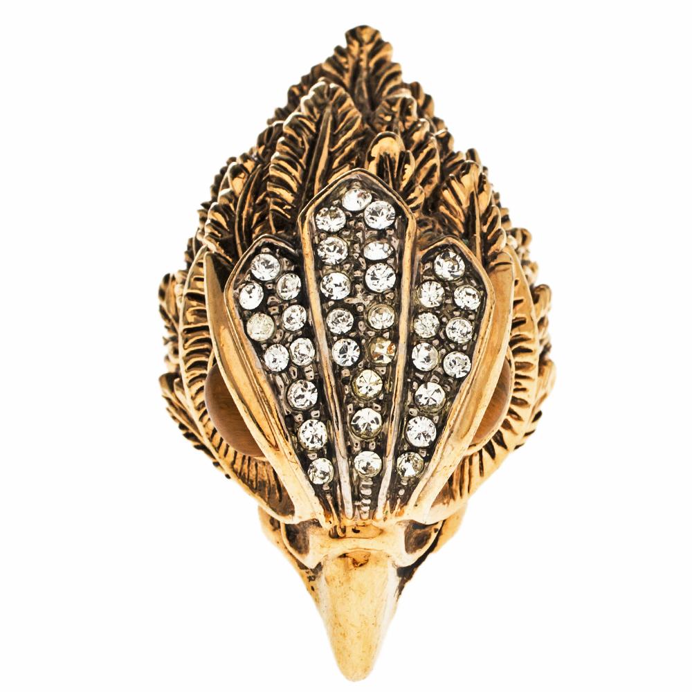 Roberto Cavalli Crystal Gold Tone Crystal Eagle Head Cocktail Ring Size ...