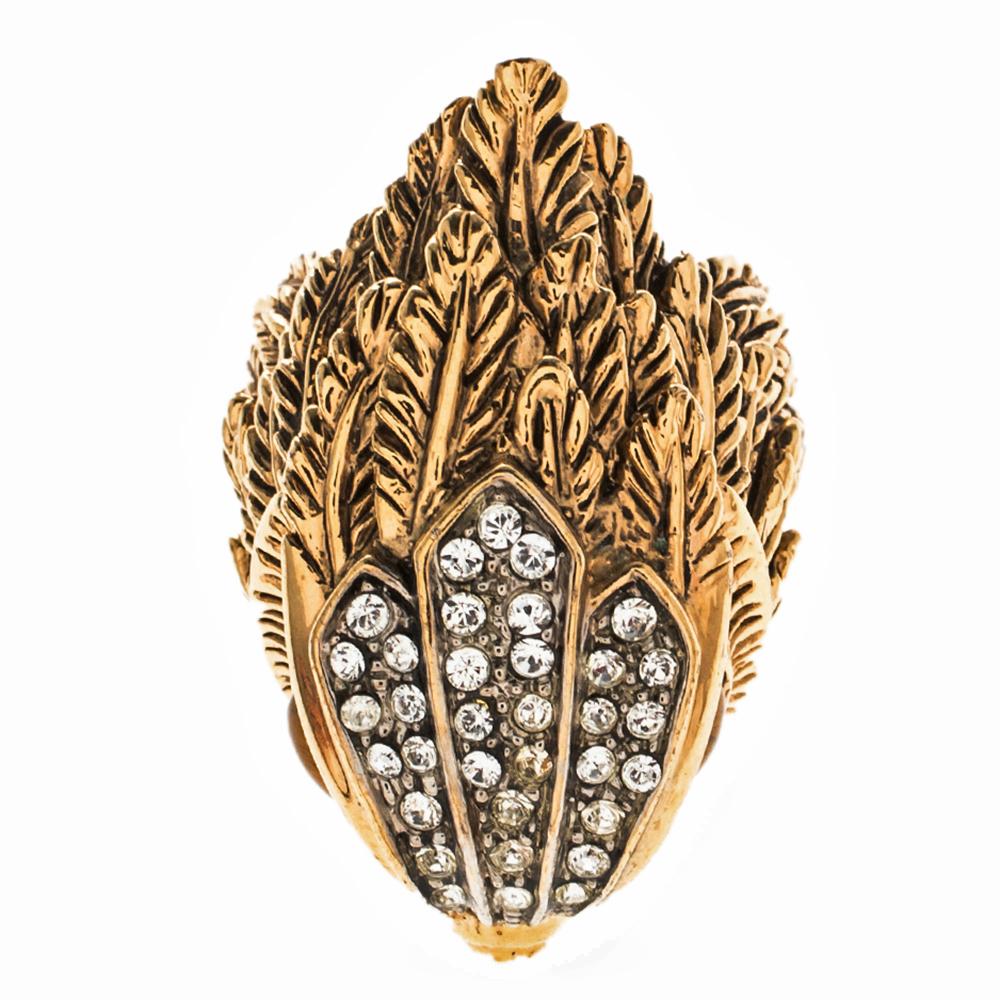 Roberto Cavalli Crystal Gold Tone Crystal Eagle Head Cocktail Ring Size ...
