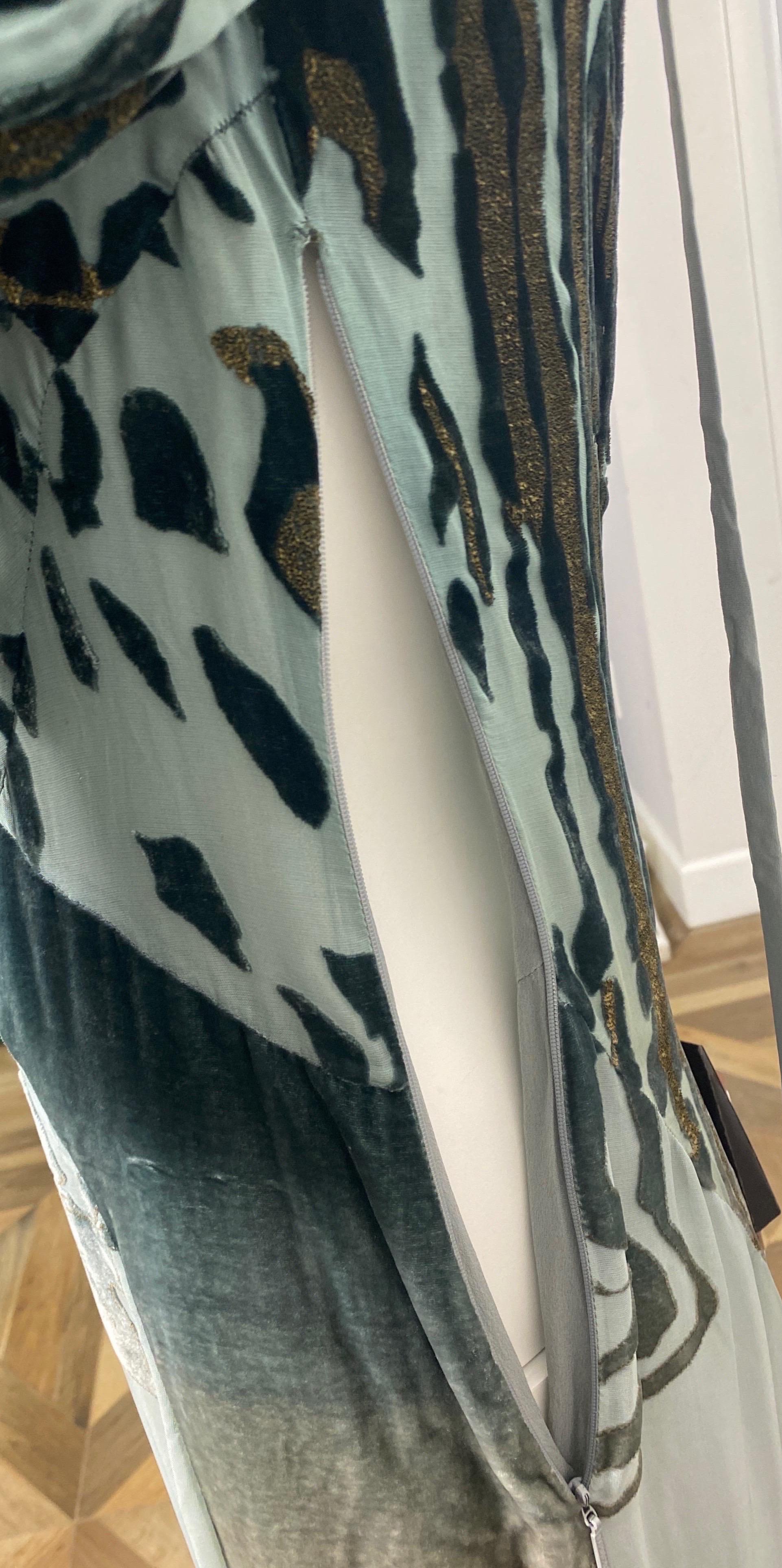 Roberto Cavalli Cut Velvet Multi Ombré Green Animal Print Gown-Size 44 9