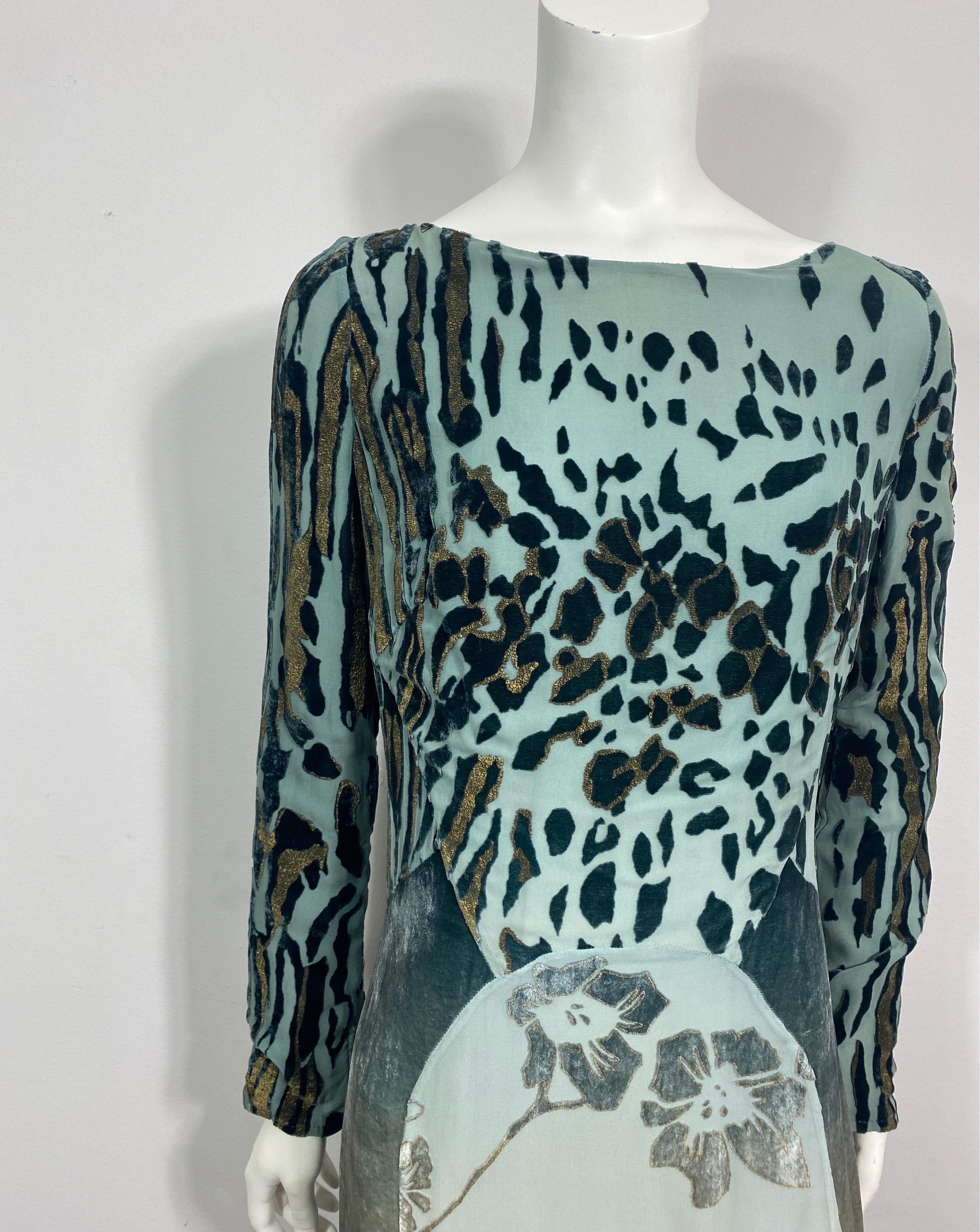 Women's or Men's Roberto Cavalli Cut Velvet Multi Ombré Green Animal Print Gown-Size 44 For Sale