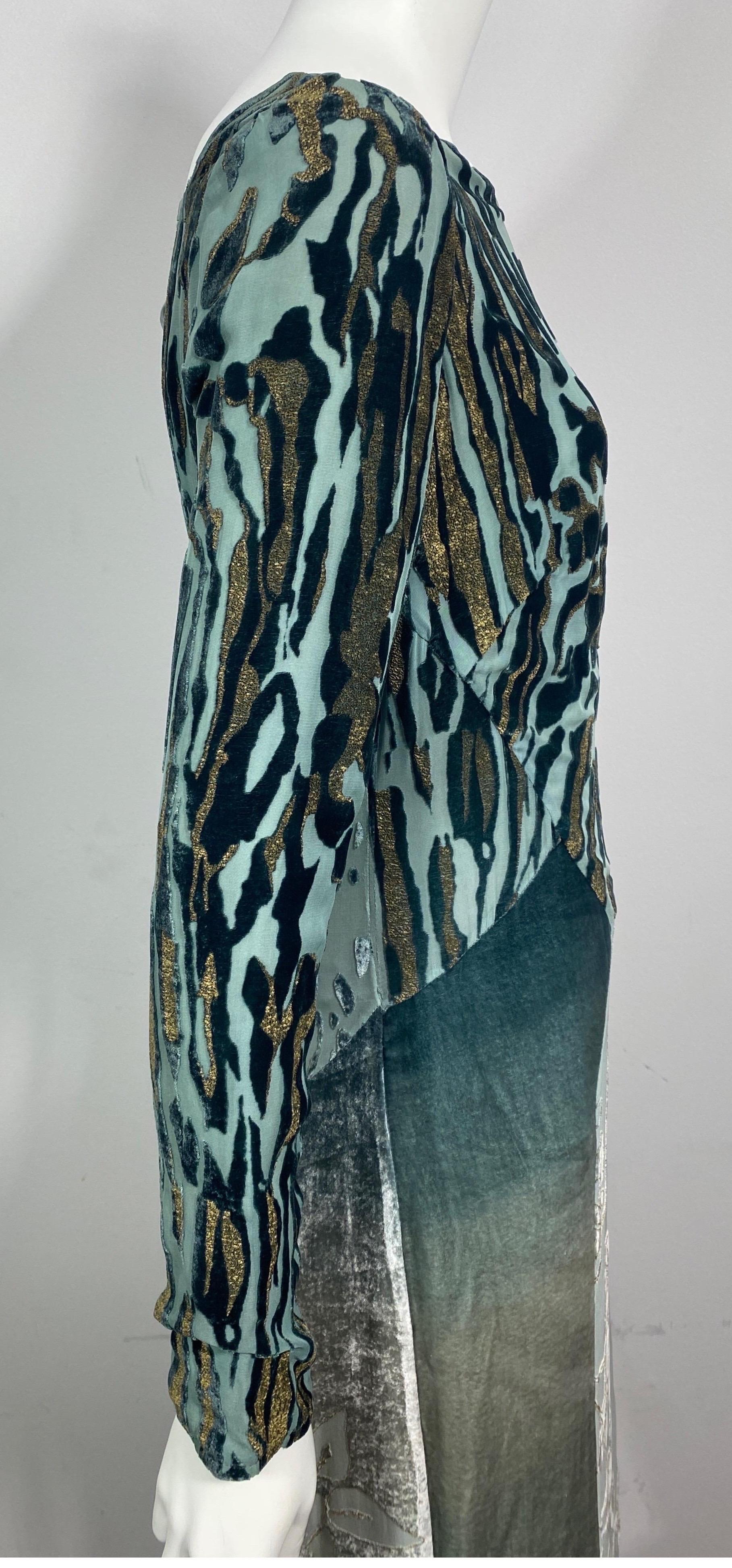 Roberto Cavalli Cut Velvet Multi Ombré Green Animal Print Gown-Size 44 1
