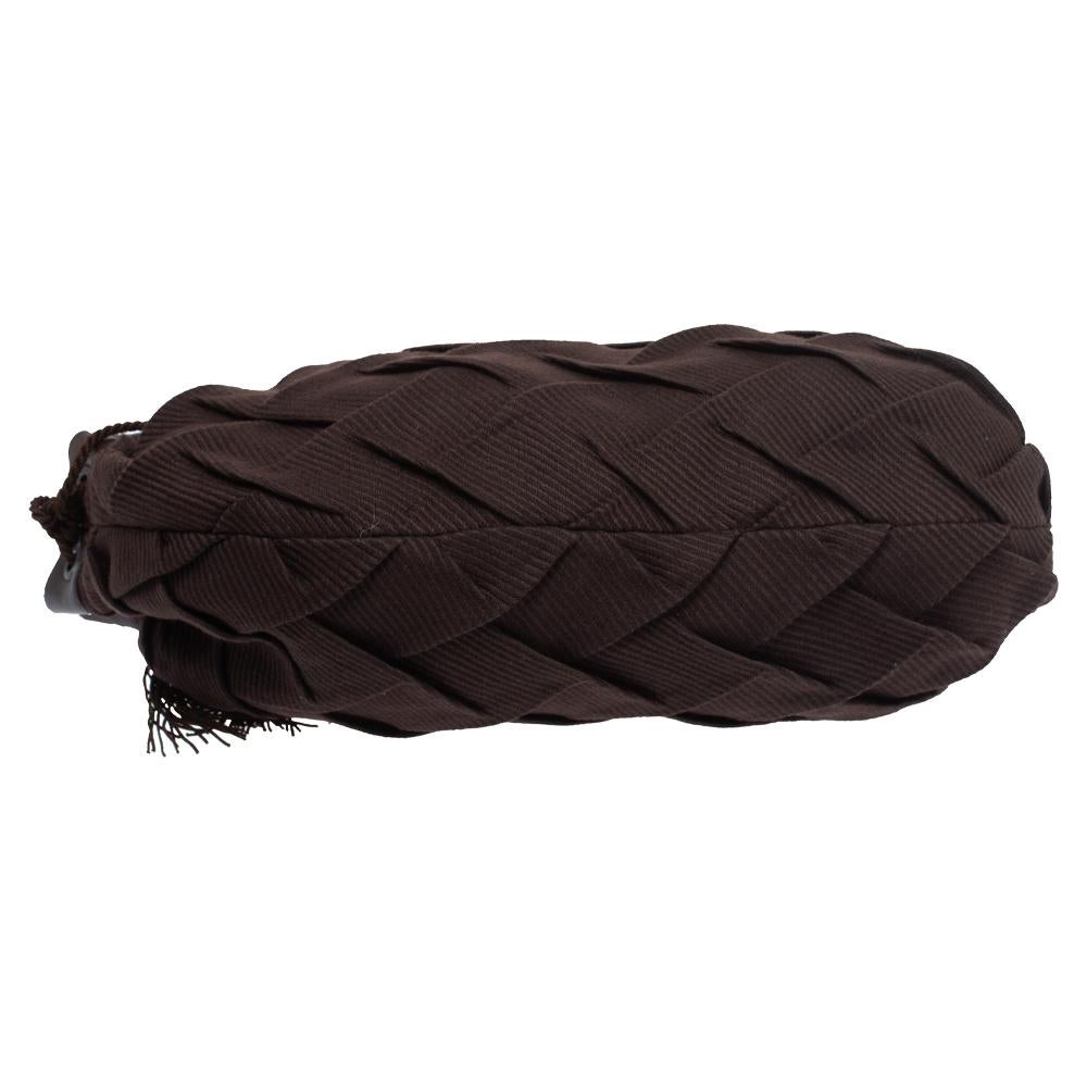 Roberto Cavalli Dark Brown Pleated Fabric and Leather Tassel Hobo 2