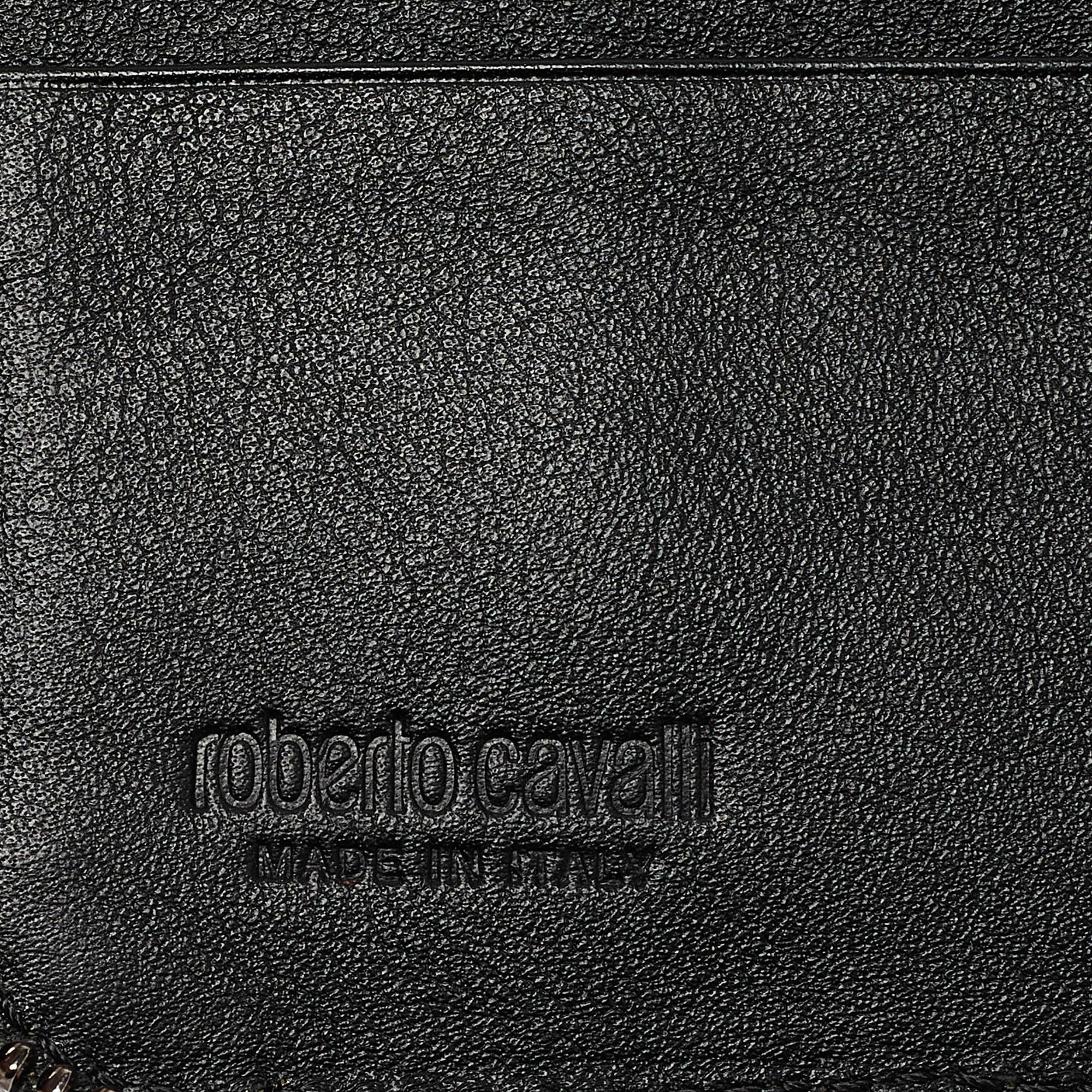 Roberto Cavalli Dark Green Leather Zip Around Wallet For Sale 3