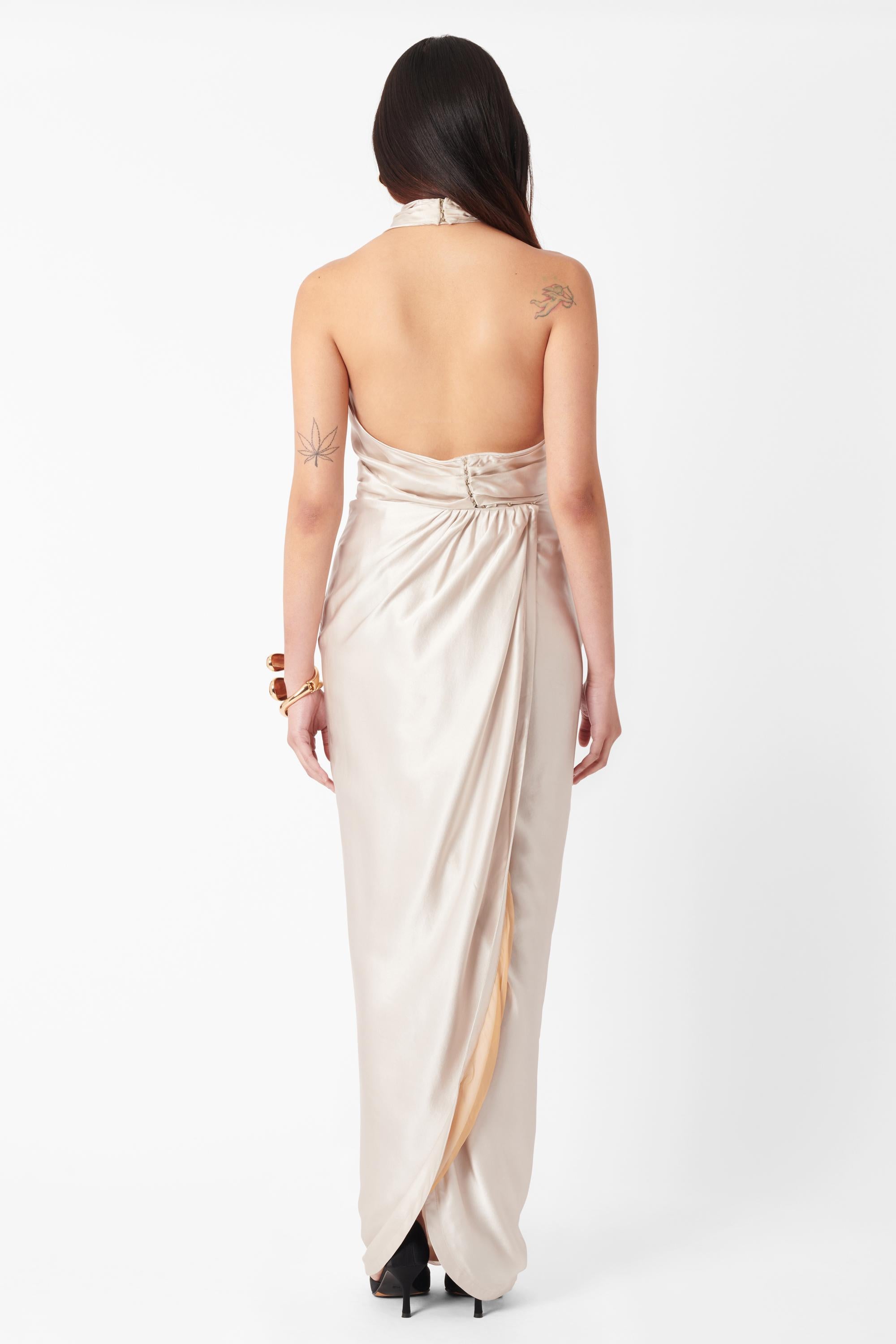 Beige Roberto Cavalli  Deadstock F/W 2007 Runway Silk Halterneck Gown