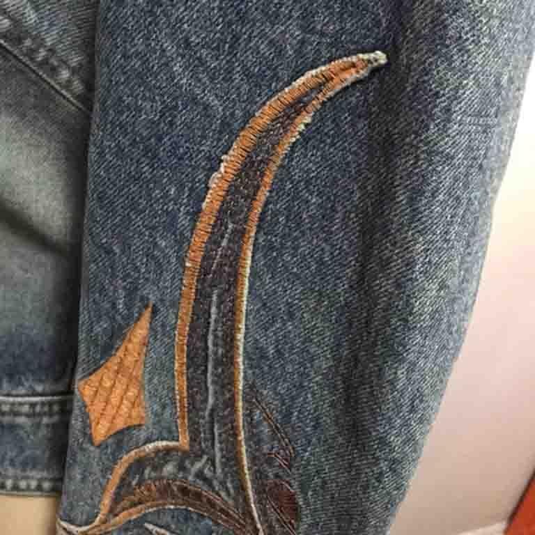 Roberto Cavalli Denim Embroidered Jacket Lace up Back For Sale 3
