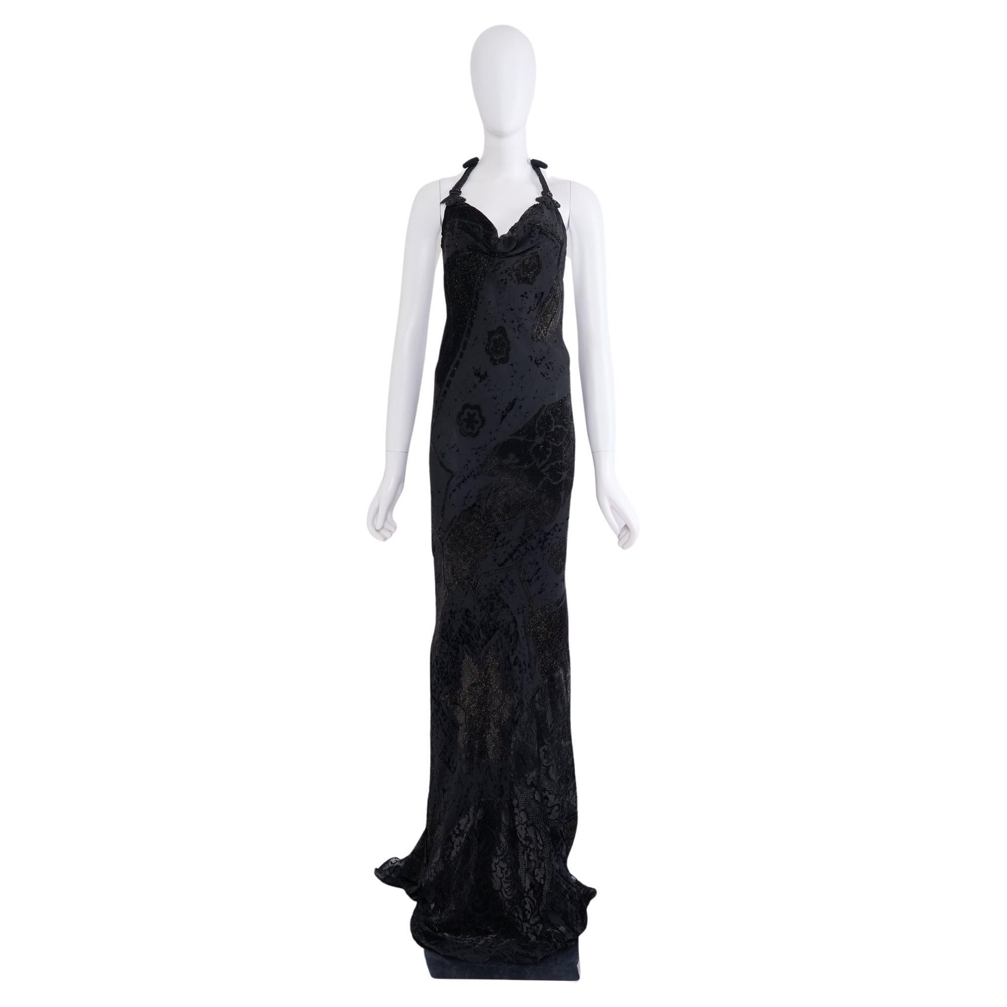 Roberto Cavalli devour Schwarzes Abend-Halterkleid aus Seide 04 H/W im Angebot