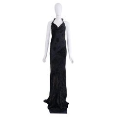 Roberto Cavalli devour silk black evening halter gown 04 FW