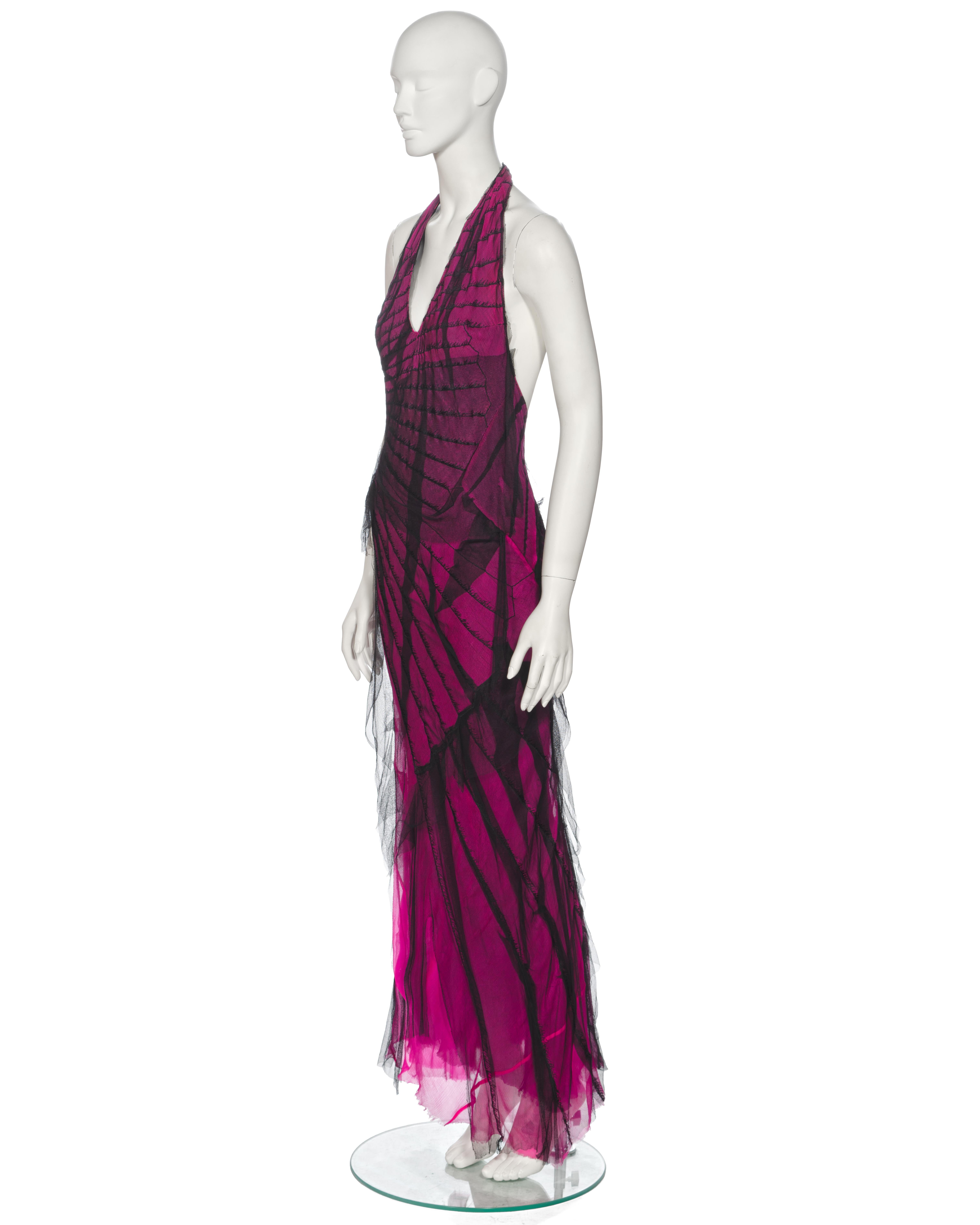 Roberto Cavalli Distressed Pink Silk Mesh Evening Halter Neck Dress, ss 2001 For Sale 7