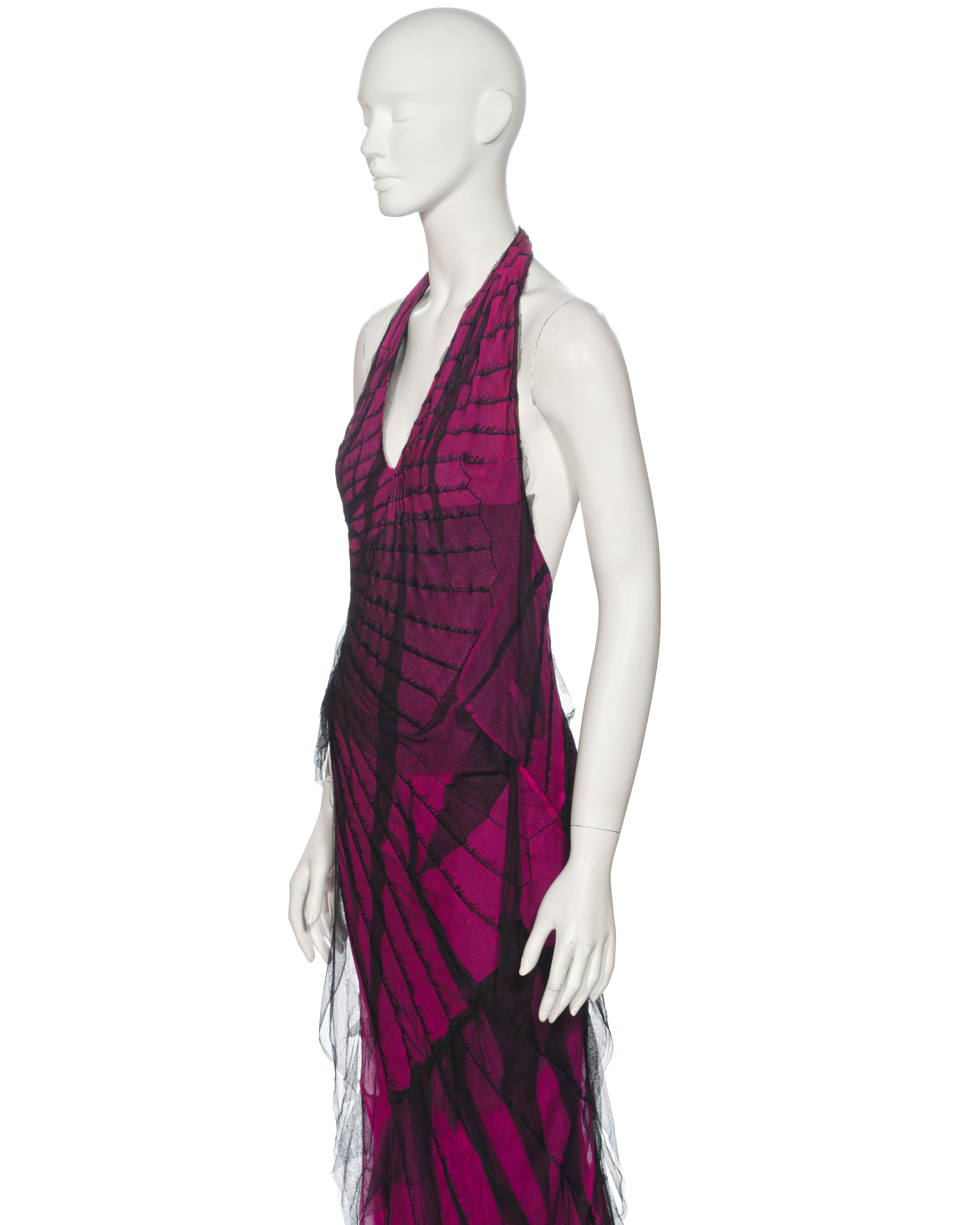 Roberto Cavalli Distressed Pink Silk Mesh Evening Halter Neck Dress, ss 2001 For Sale 8
