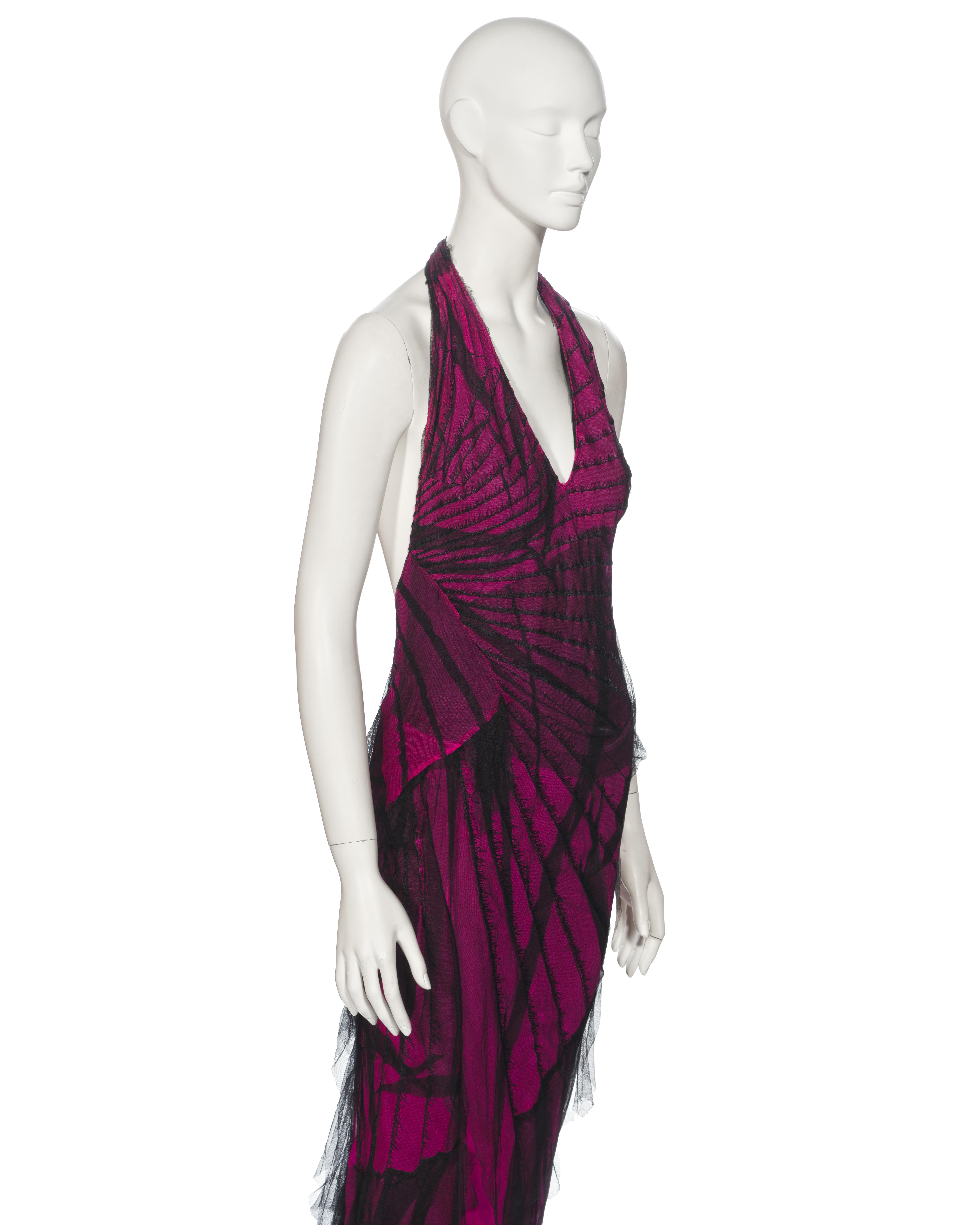 Roberto Cavalli Distressed Pink Silk Mesh Evening Halter Neck Dress, ss 2001 For Sale 2