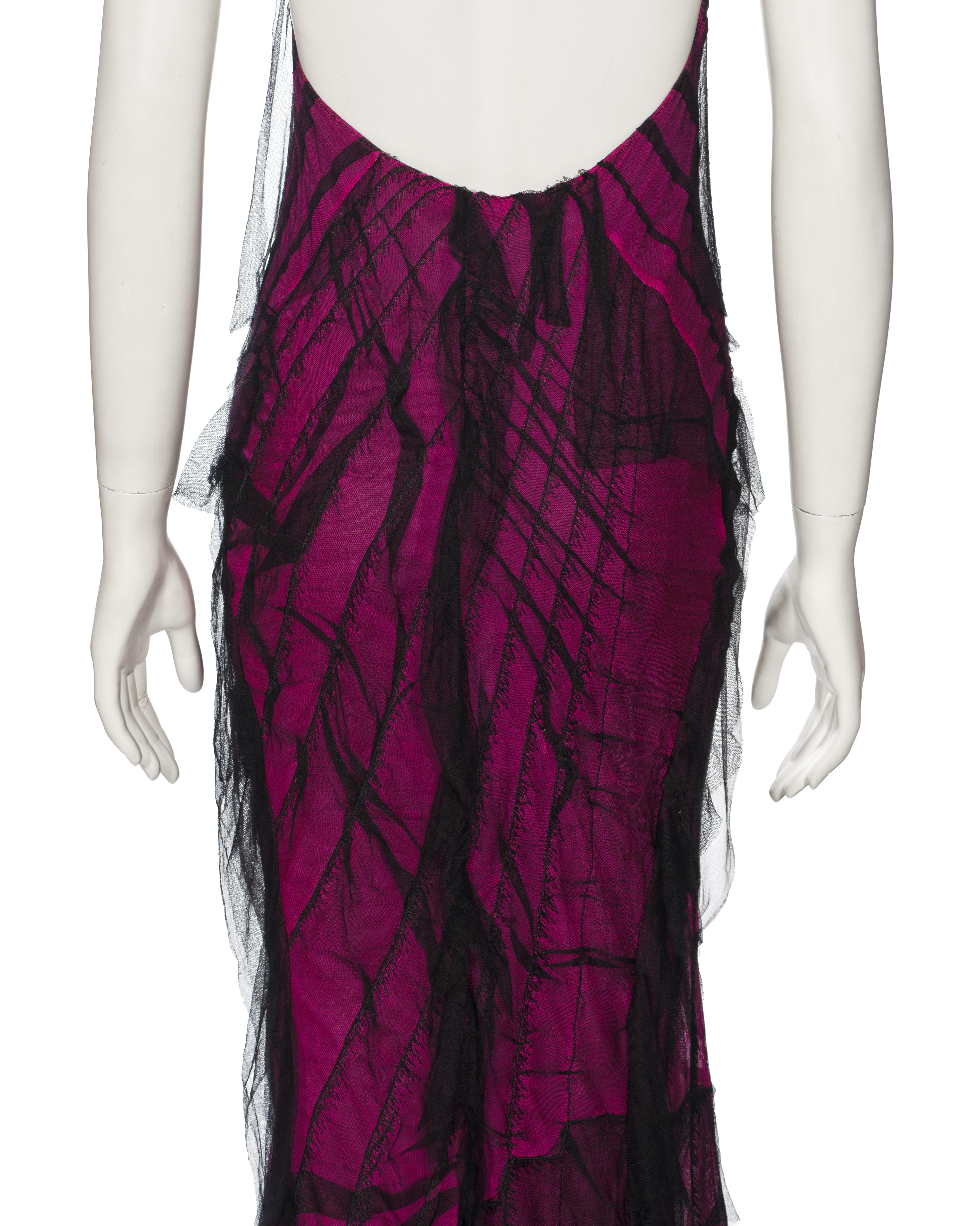 Roberto Cavalli Distressed Pink Silk Mesh Evening Halter Neck Dress, ss 2001 For Sale 5