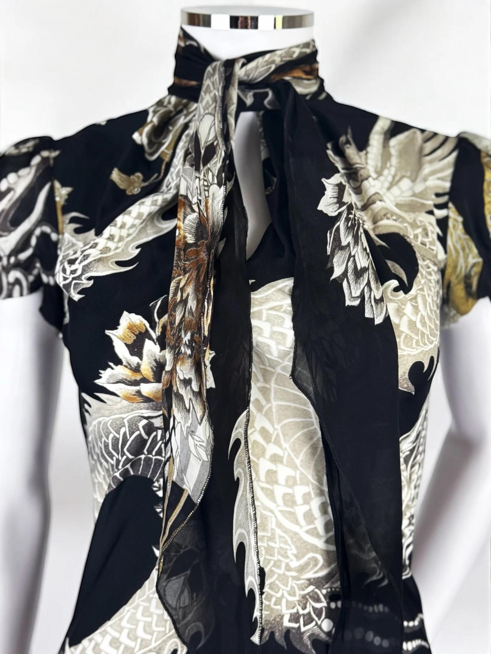Gray Roberto Cavalli Dragon and Fan Mini Dress, 2006 For Sale