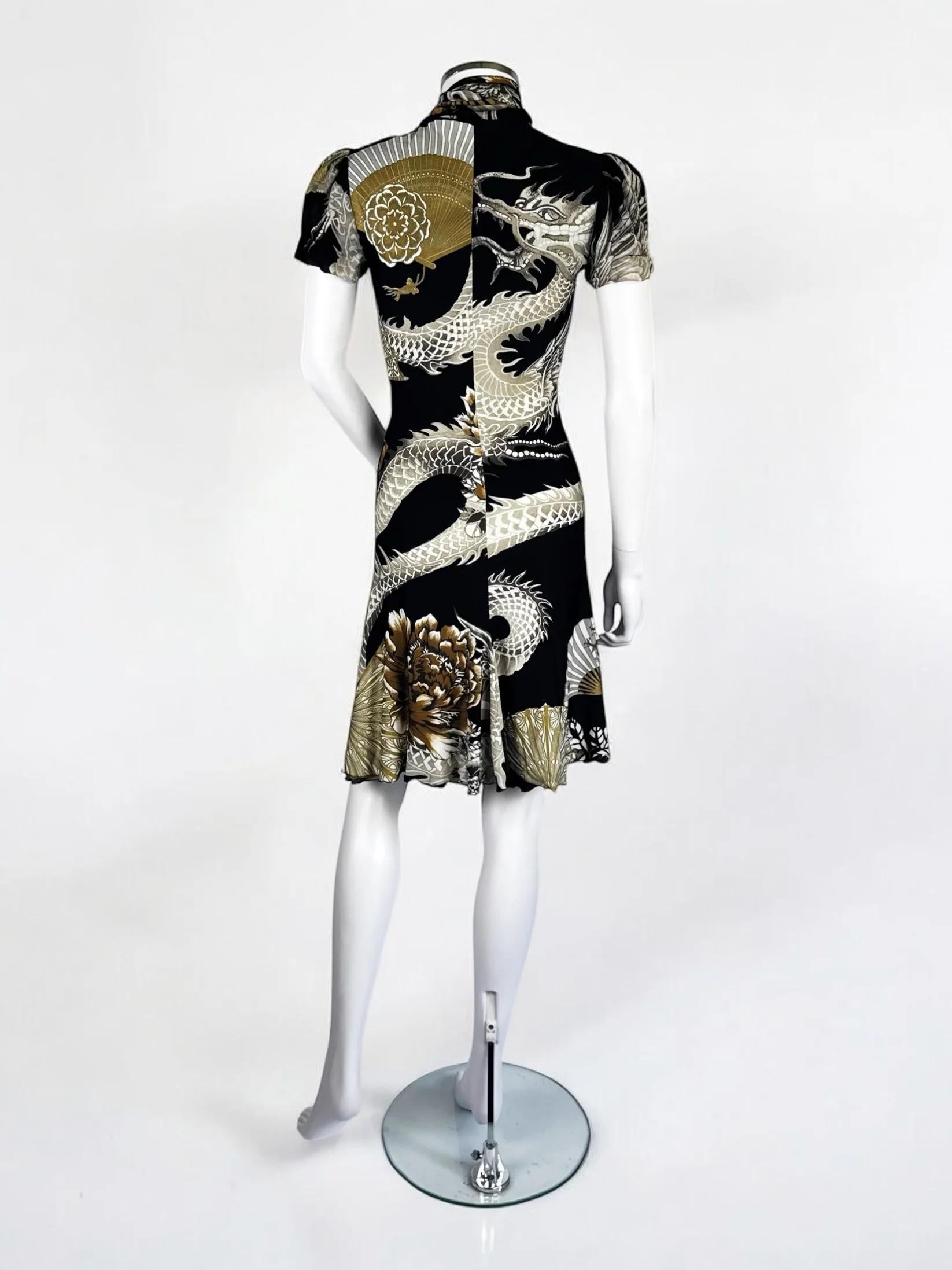 Women's Roberto Cavalli Dragon and Fan Mini Dress, 2006 For Sale