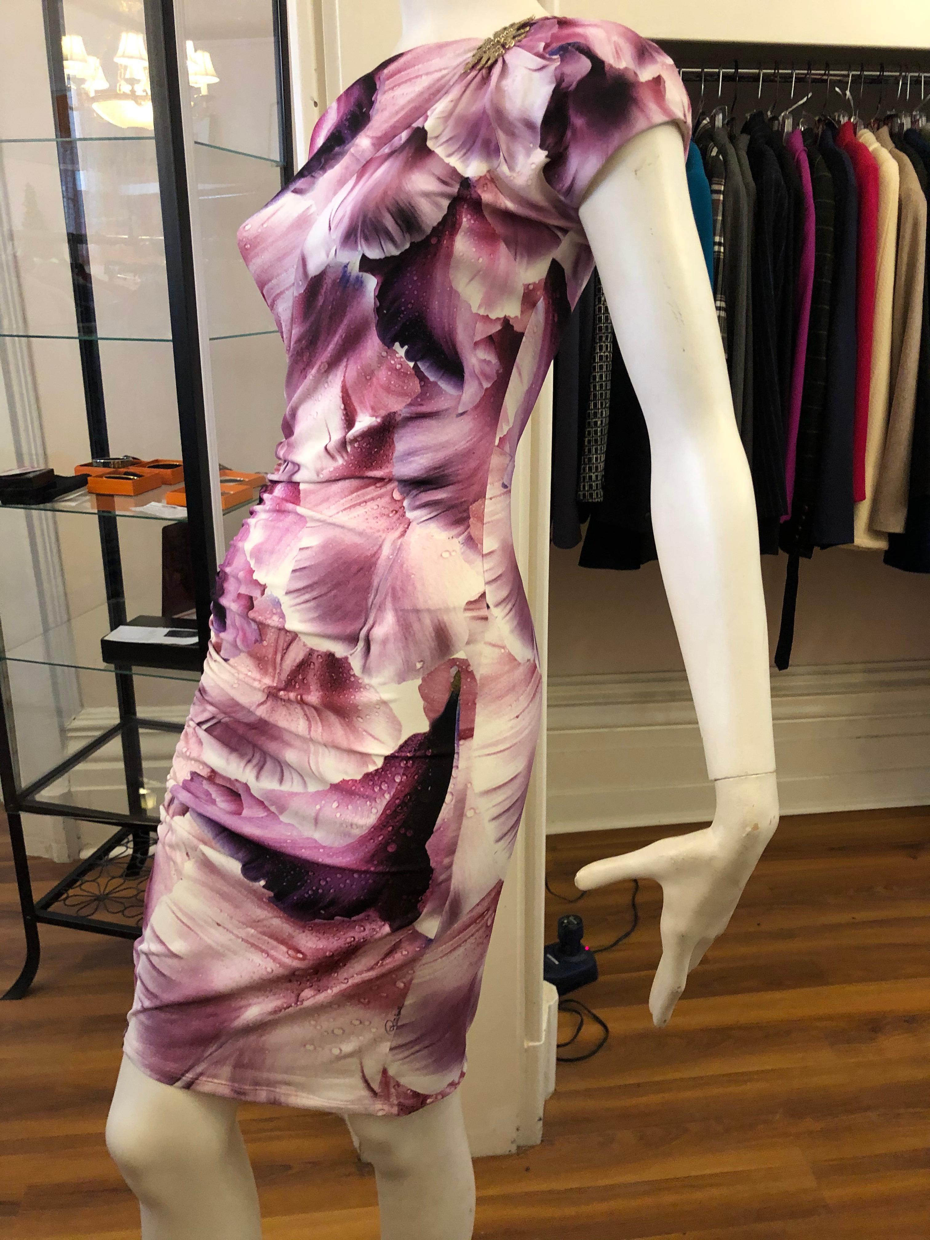 Roberto Cavalli Draped Dress with an Octopus Brooch (S) In Excellent Condition In Port Hope, ON