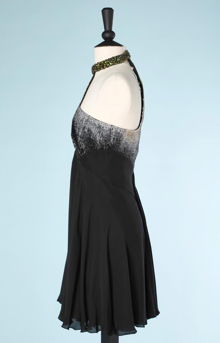 Roberto Cavalli dress in black chiffon with sequined top and beaded neckline  In Excellent Condition For Sale In Saint-Ouen-Sur-Seine, FR