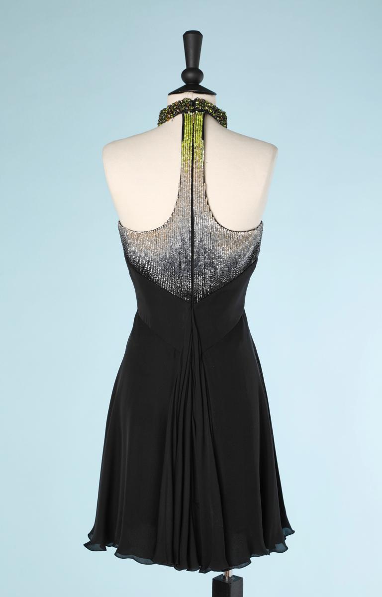 Women's Roberto Cavalli dress in black chiffon with sequined top and beaded neckline  For Sale
