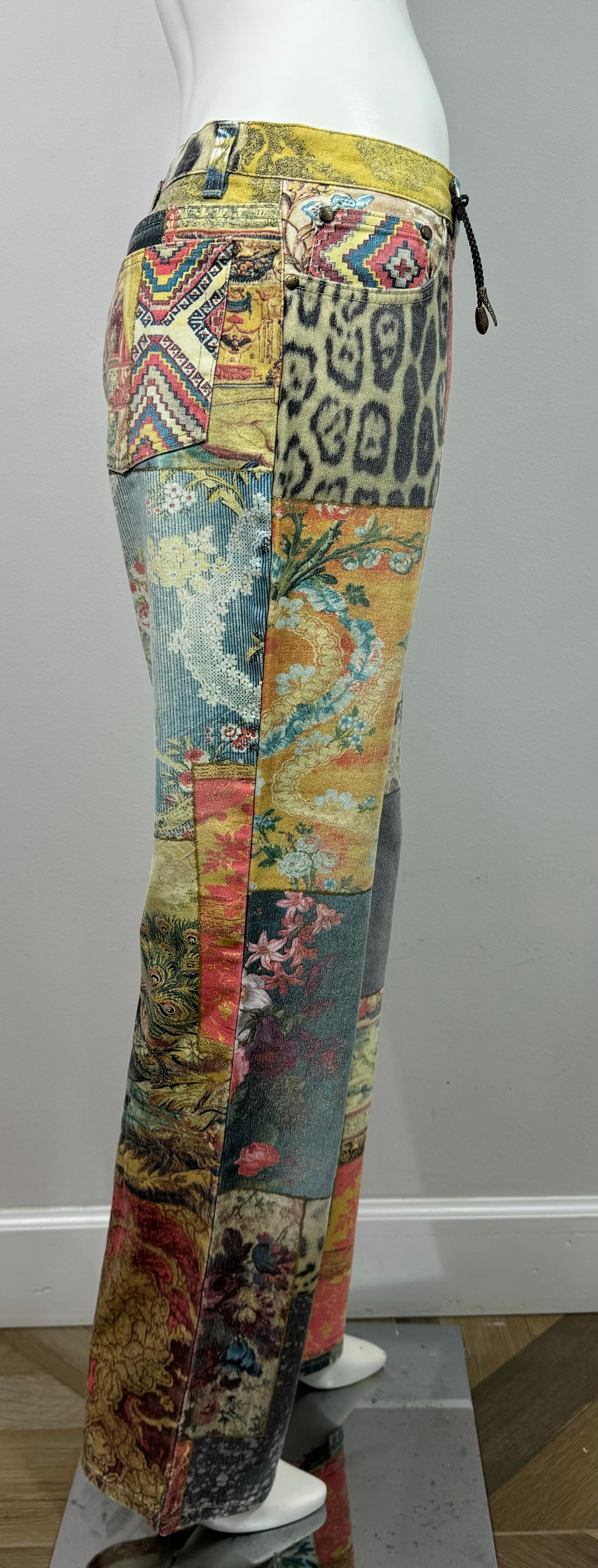 Roberto Cavalli Early 2000’s Multi Patchwork Print Mid Rise Jeans-Size Large 6