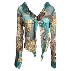 Roberto Cavalli Early 2000s Patchwork Silk Chiffon Blouse