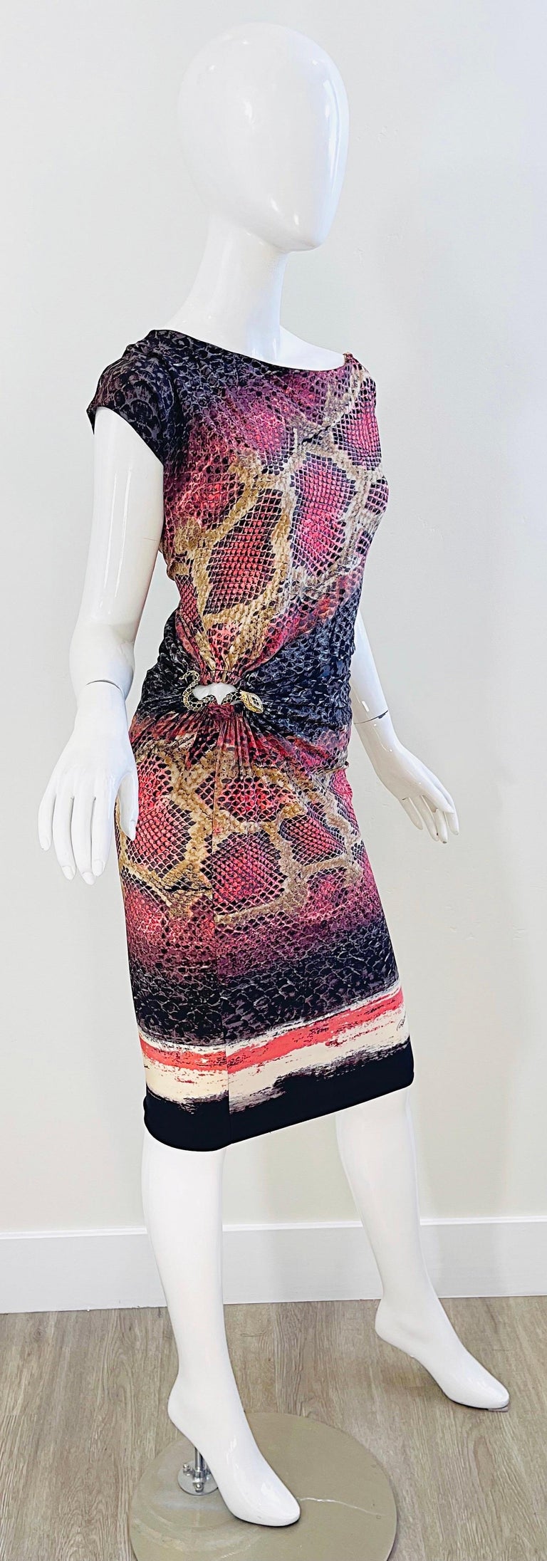 Roberto Cavalli Early 2000s Pink Brown Snake Skin Animal Print Y2K Slinky Dress  For Sale 7