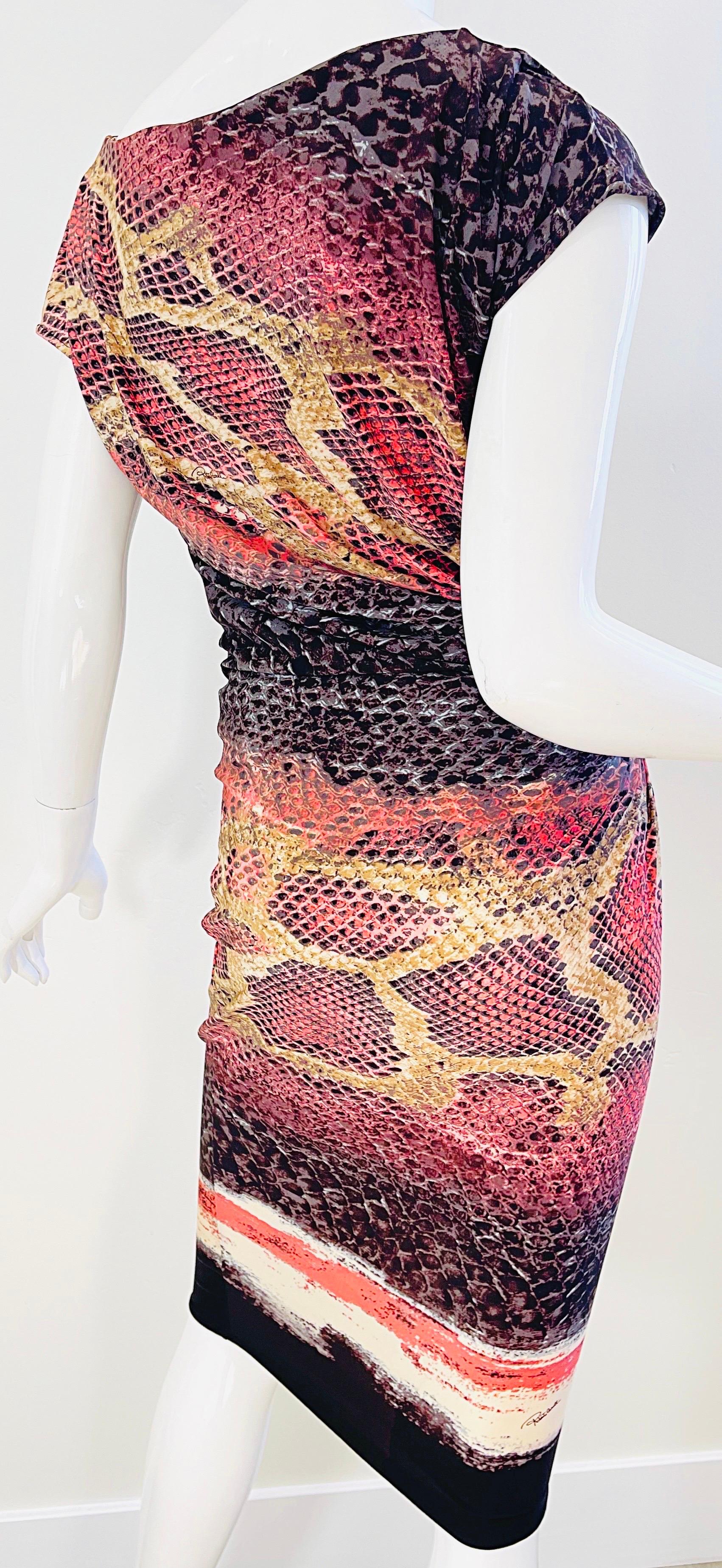 Roberto Cavalli Early 2000s Pink Brown Snake Skin Animal Print Y2K Slinky Dress  For Sale 5
