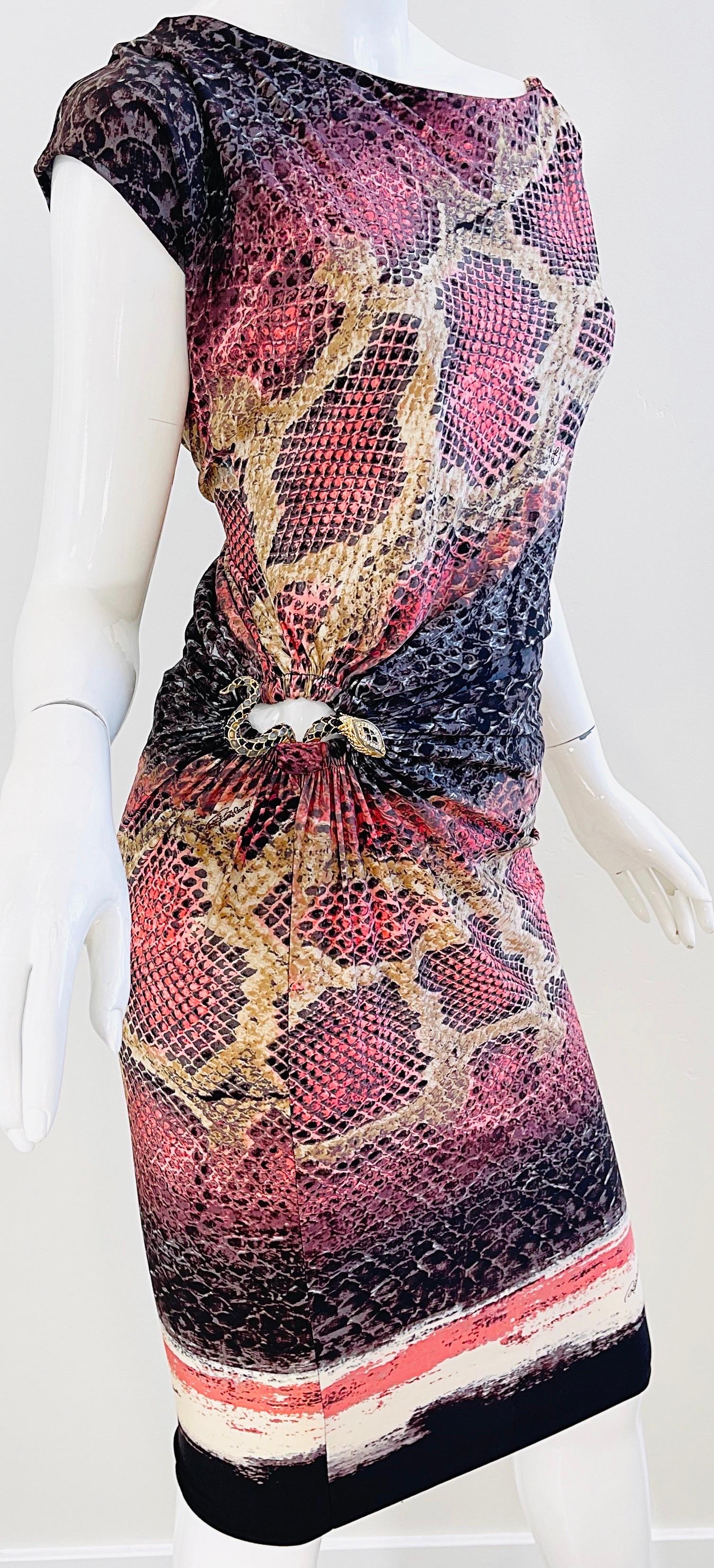 Roberto Cavalli Early 2000s Pink Brown Snake Skin Animal Print Y2K Slinky Dress  For Sale 6