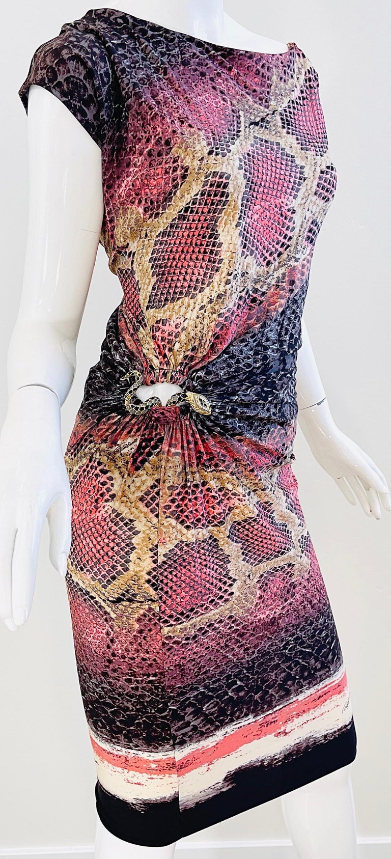 Roberto Cavalli Early 2000s Pink Brown Snake Skin Animal Print Y2K Slinky Dress  For Sale 9