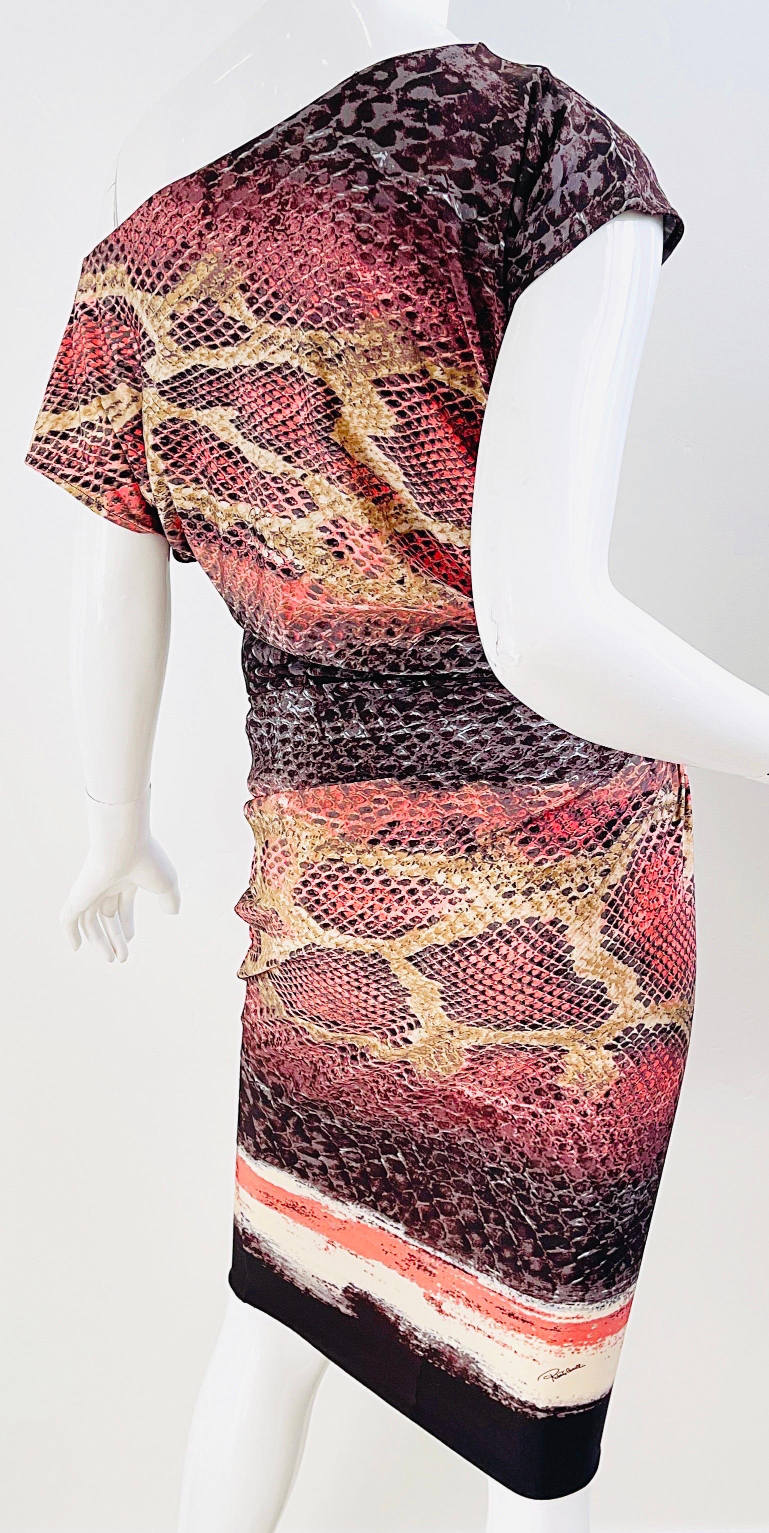 Roberto Cavalli Early 2000s Pink Brown Snake Skin Animal Print Y2K Slinky Dress For Sale 7