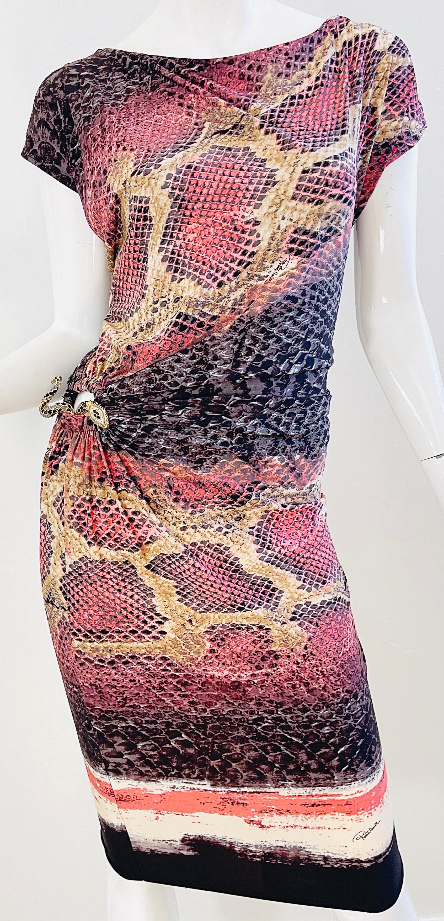 Roberto Cavalli Early 2000s Pink Brown Snake Skin Animal Print Y2K Slinky Dress  For Sale 8