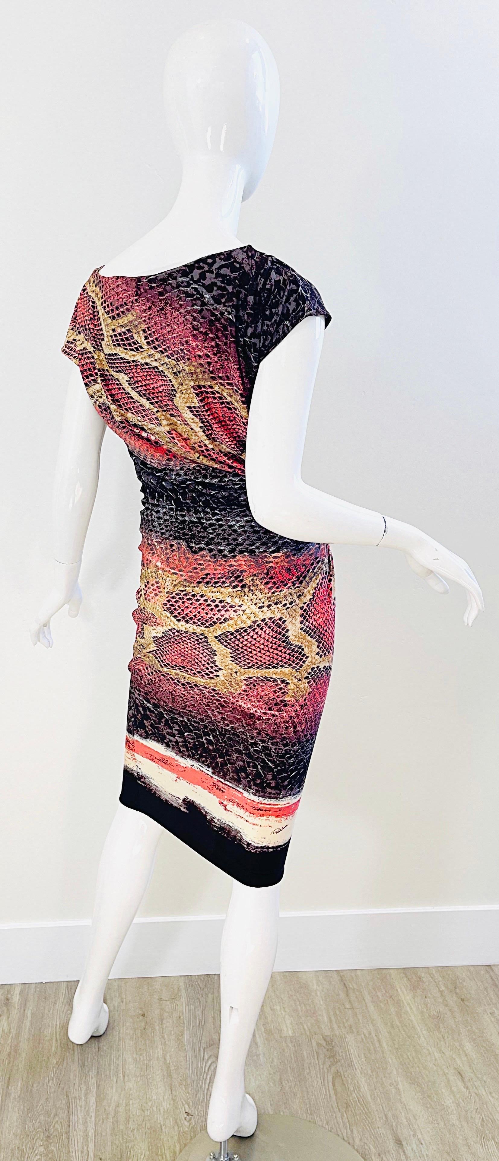 Roberto Cavalli Early 2000s Pink Brown Snake Skin Animal Print Y2K Slinky Dress  For Sale 1