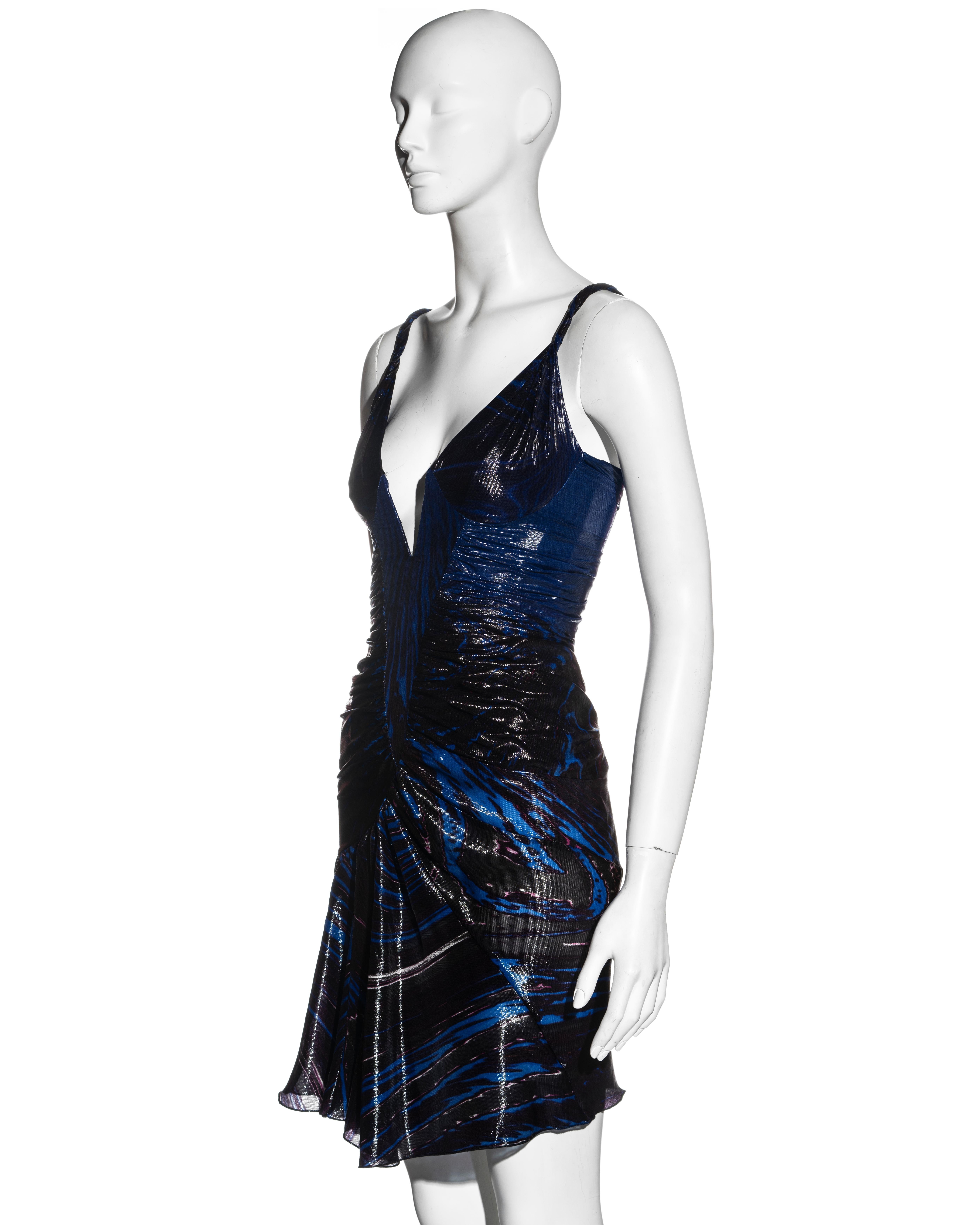 Roberto Cavalli elektrisch blaues Abendminikleid aus Seiden- Lurex mit Korsett, fw 2003 5
