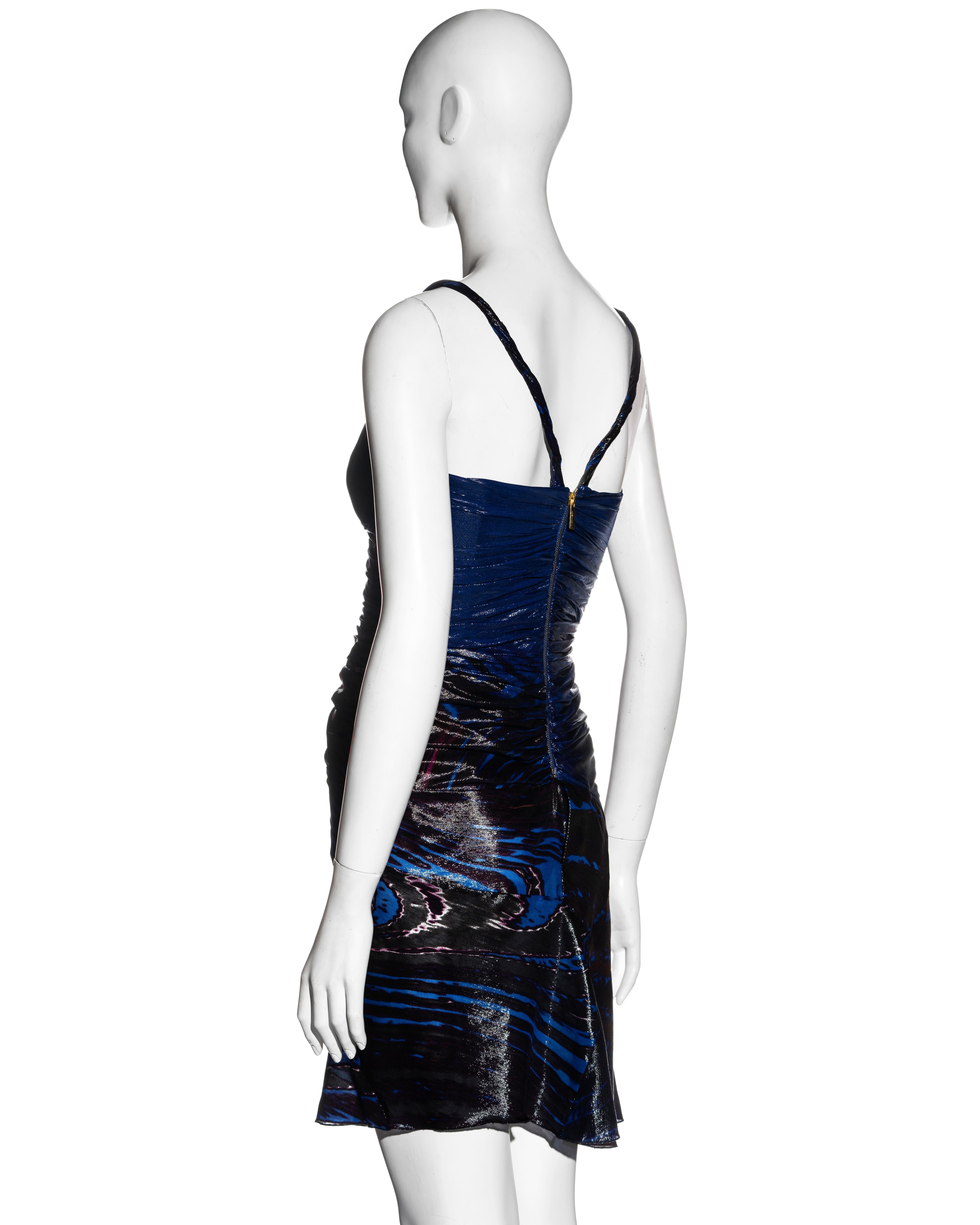 Roberto Cavalli elektrisch blaues Abendminikleid aus Seiden- Lurex mit Korsett, fw 2003 6