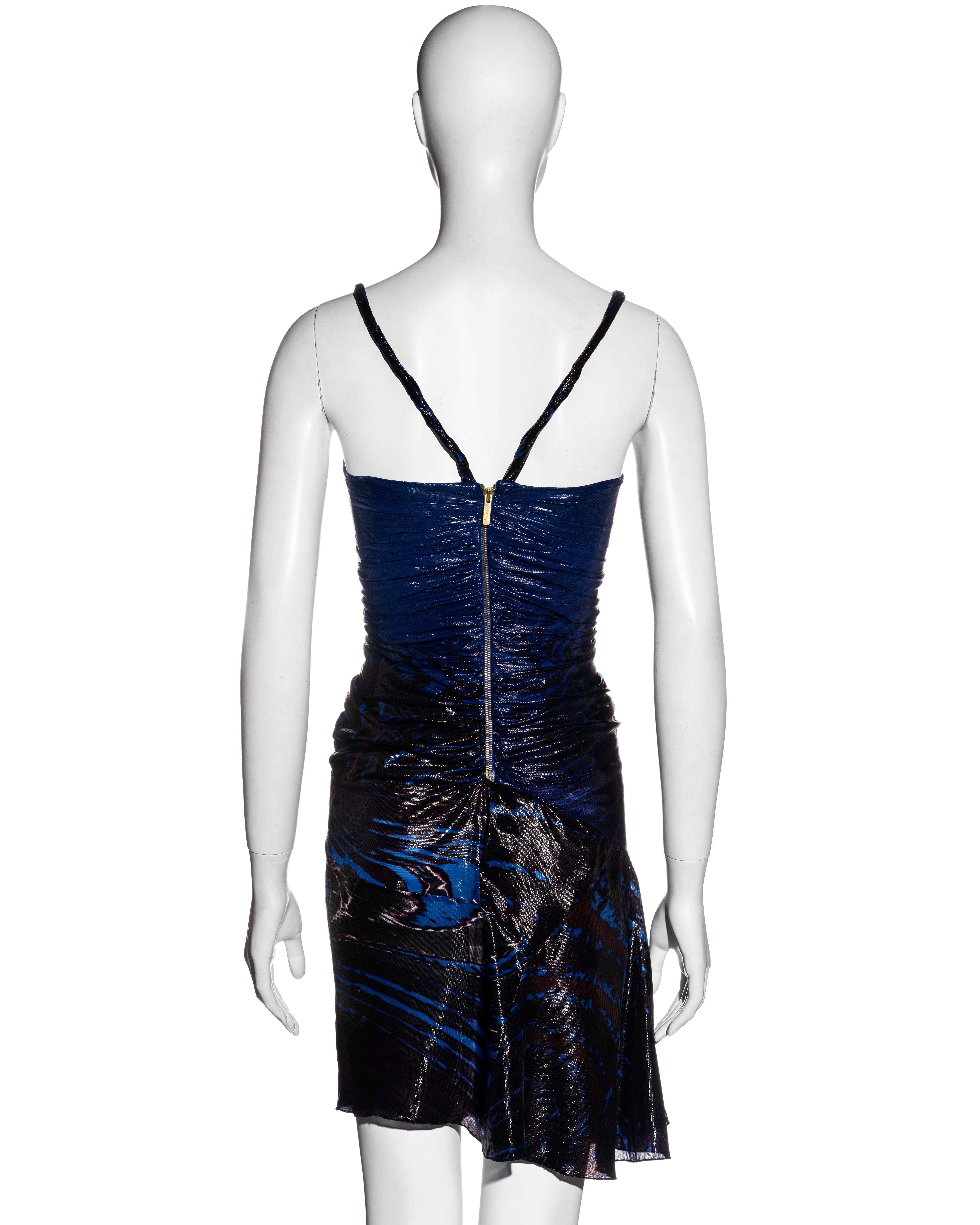 Roberto Cavalli elektrisch blaues Abendminikleid aus Seiden- Lurex mit Korsett, fw 2003 7