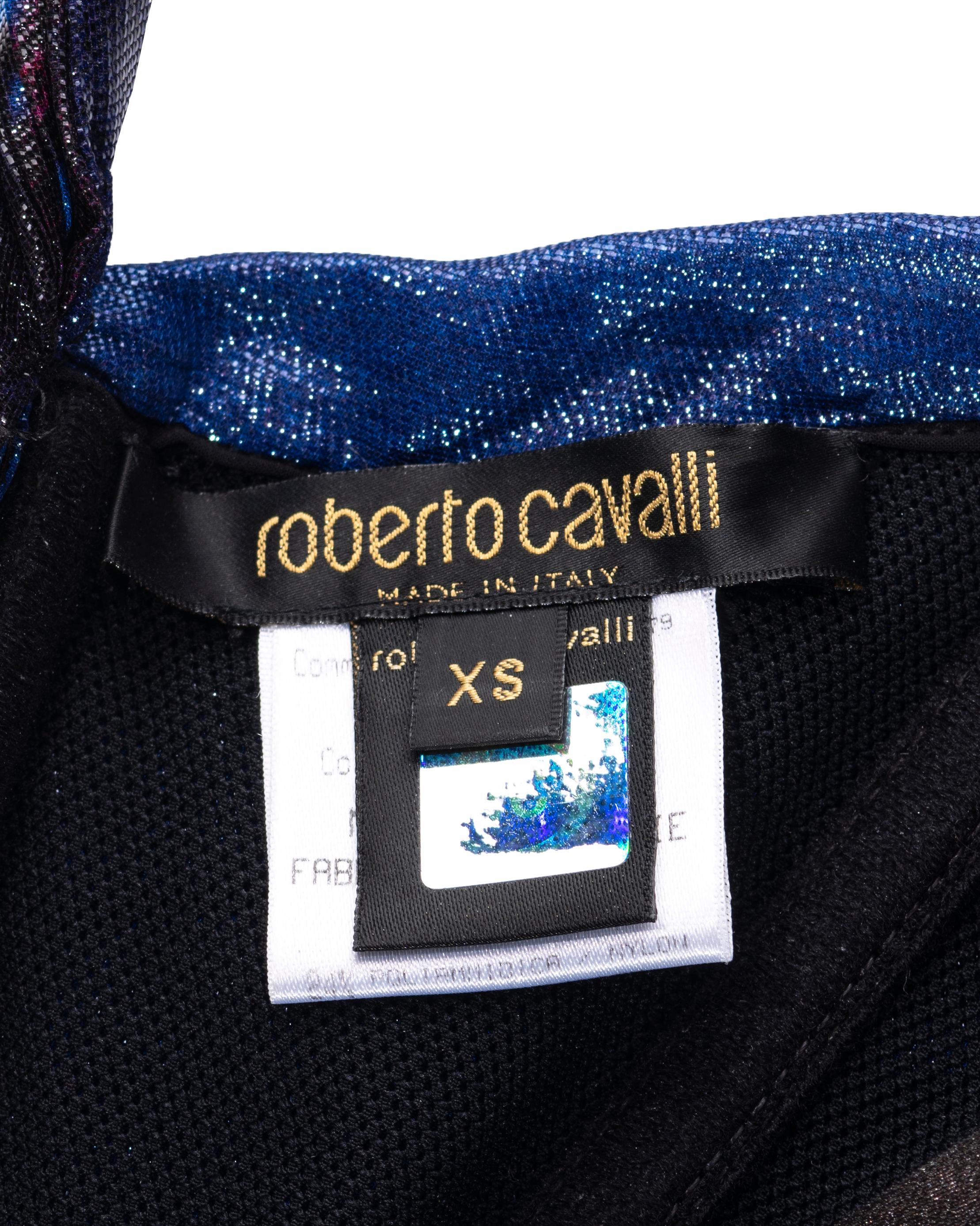 Roberto Cavalli elektrisch blaues Abendminikleid aus Seiden- Lurex mit Korsett, fw 2003 9