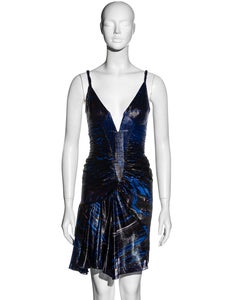 Roberto Cavalli electric blue silk lurex corseted evening mini dress, fw 2003
