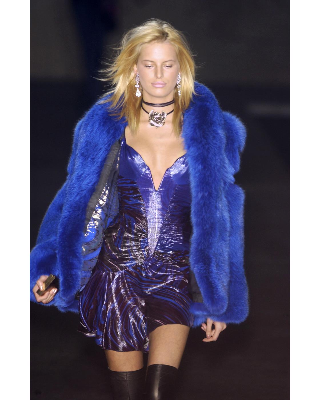 Roberto Cavalli elektrisch blaues Abendminikleid aus Seiden- Lurex mit Korsett, fw 2003 (Schwarz)