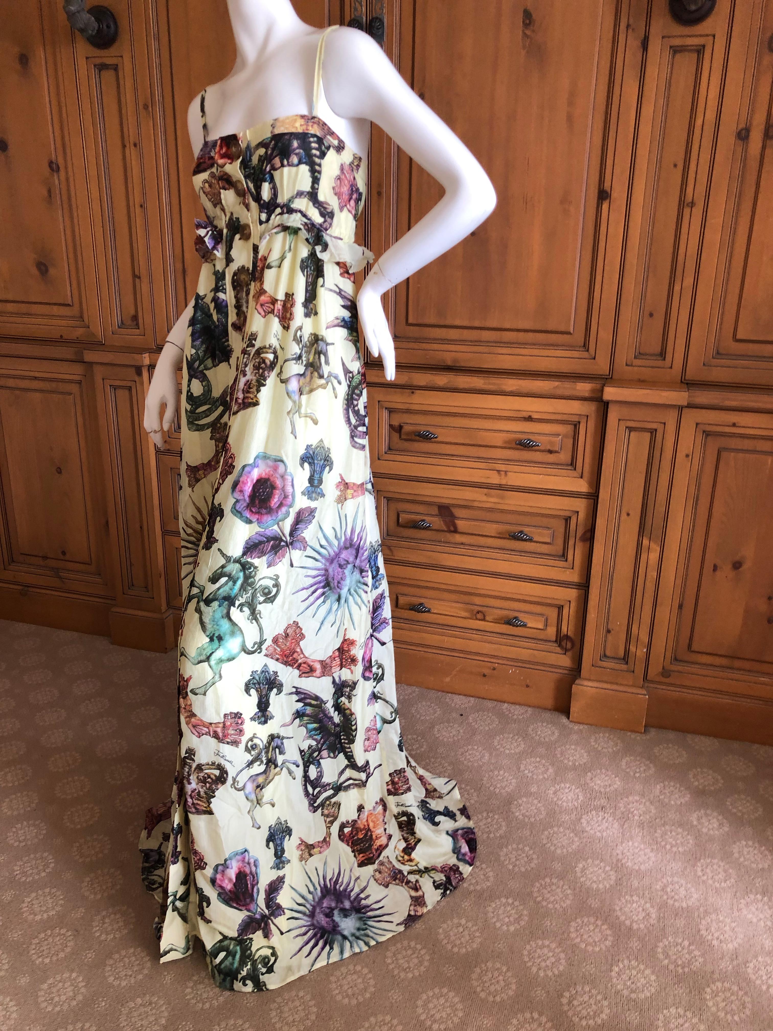 Roberto Cavalli Elegant Silk Dragon & Unicorn Print Dress for Just Cavalli Sz 46 For Sale 1