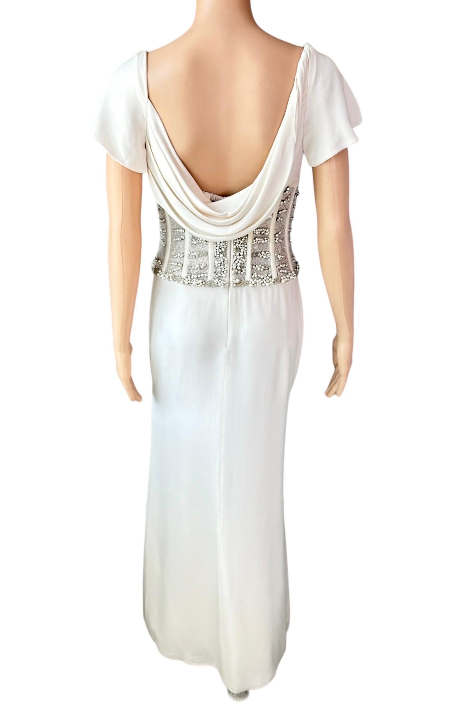 Gray Roberto Cavalli Embellished Corset Empire Silhouette Evening Dress Gown For Sale