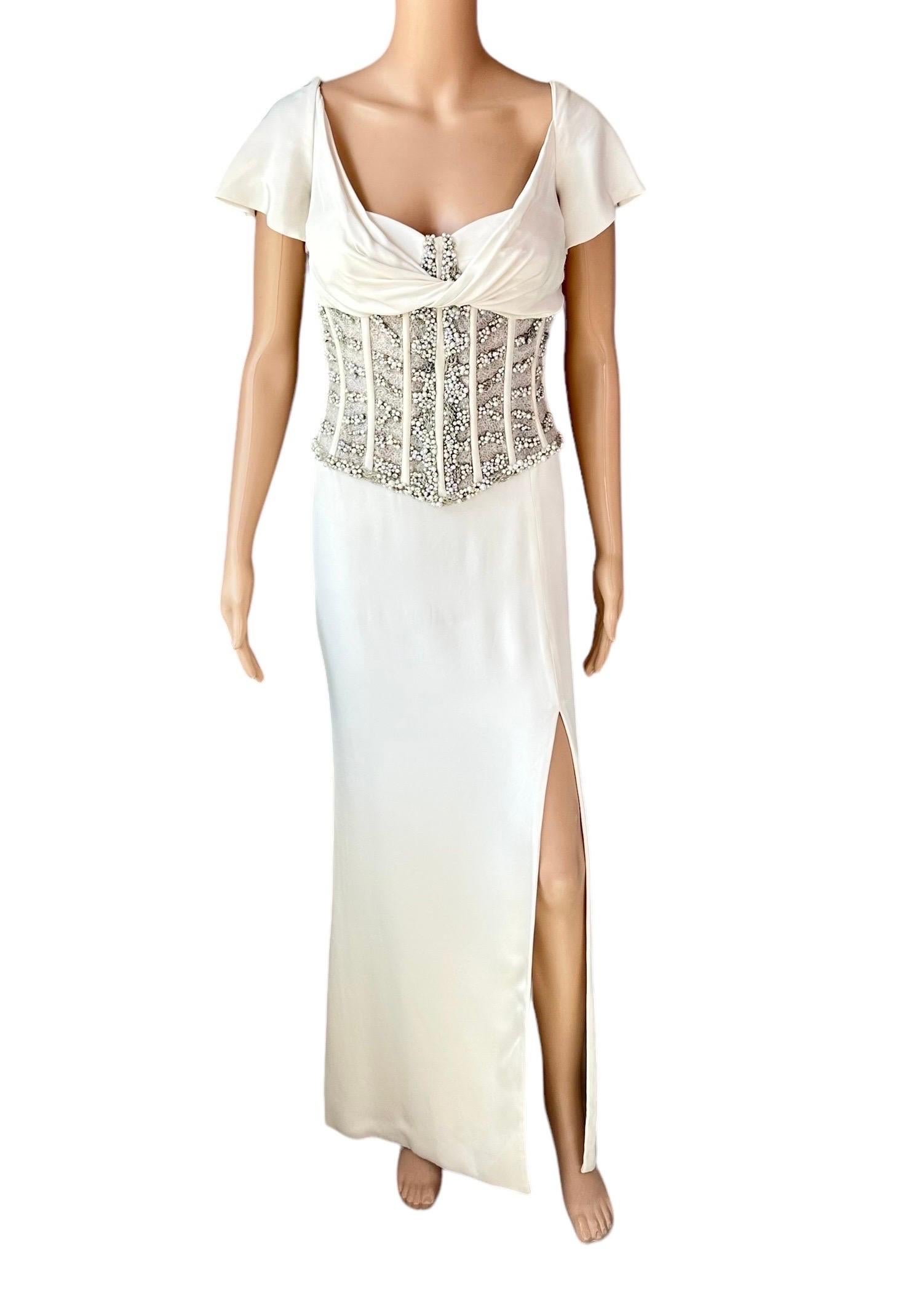 Roberto Cavalli Embellished Corset Empire Silhouette Evening Dress Gown In Good Condition For Sale In Naples, FL